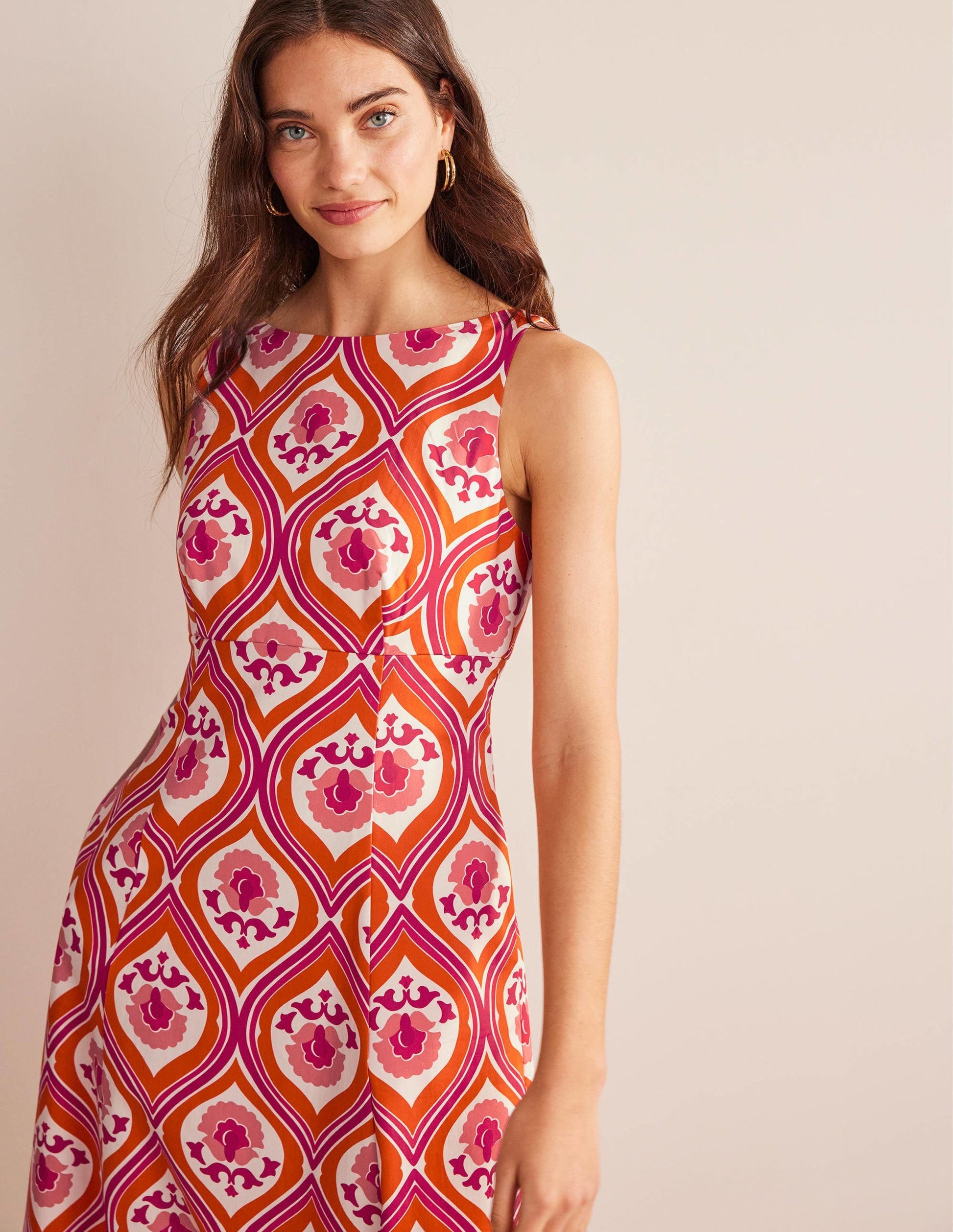 Slash Neck Midi Dress-Kumquat, Geo Cascade-2