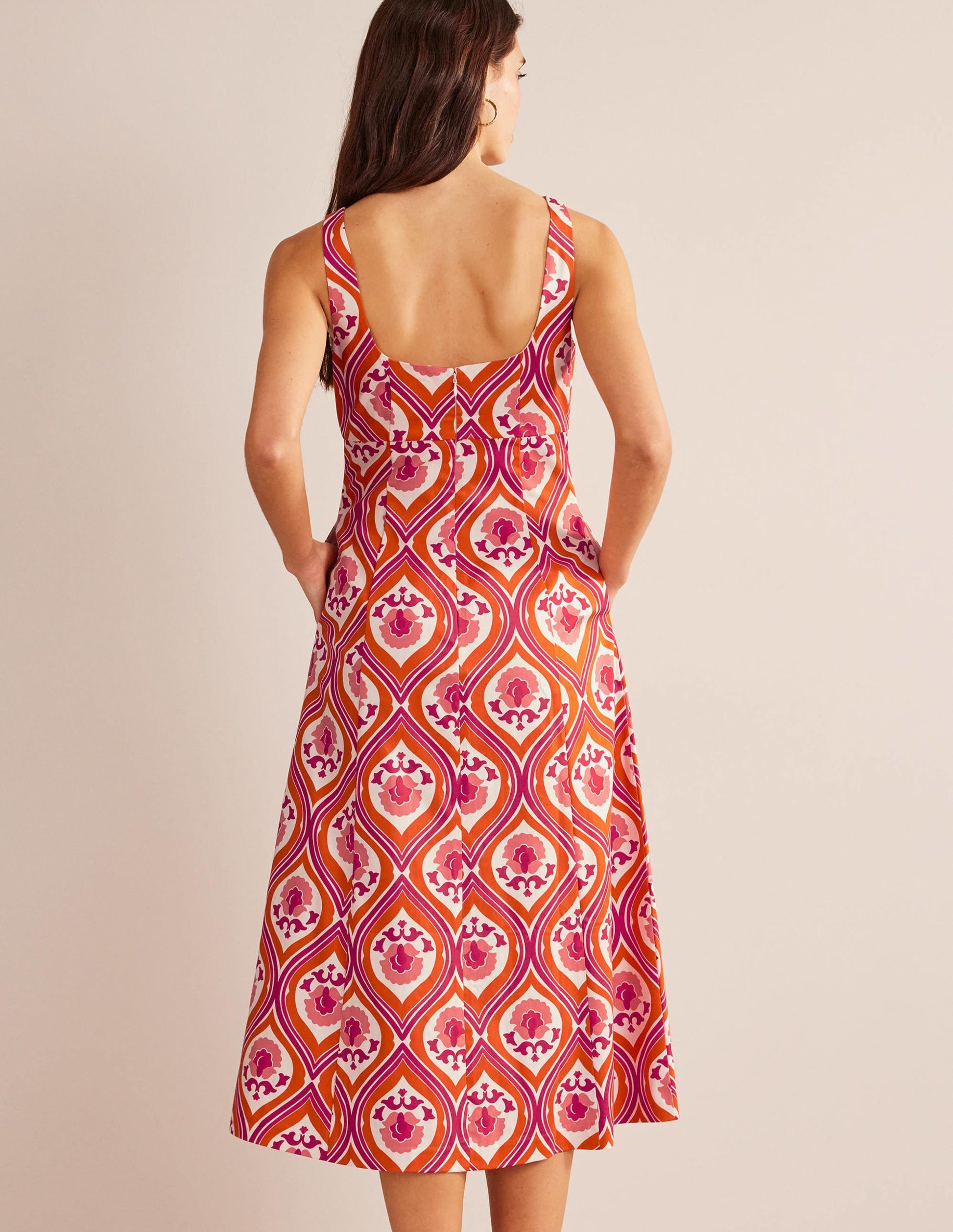Slash Neck Midi Dress-Kumquat, Geo Cascade-3
