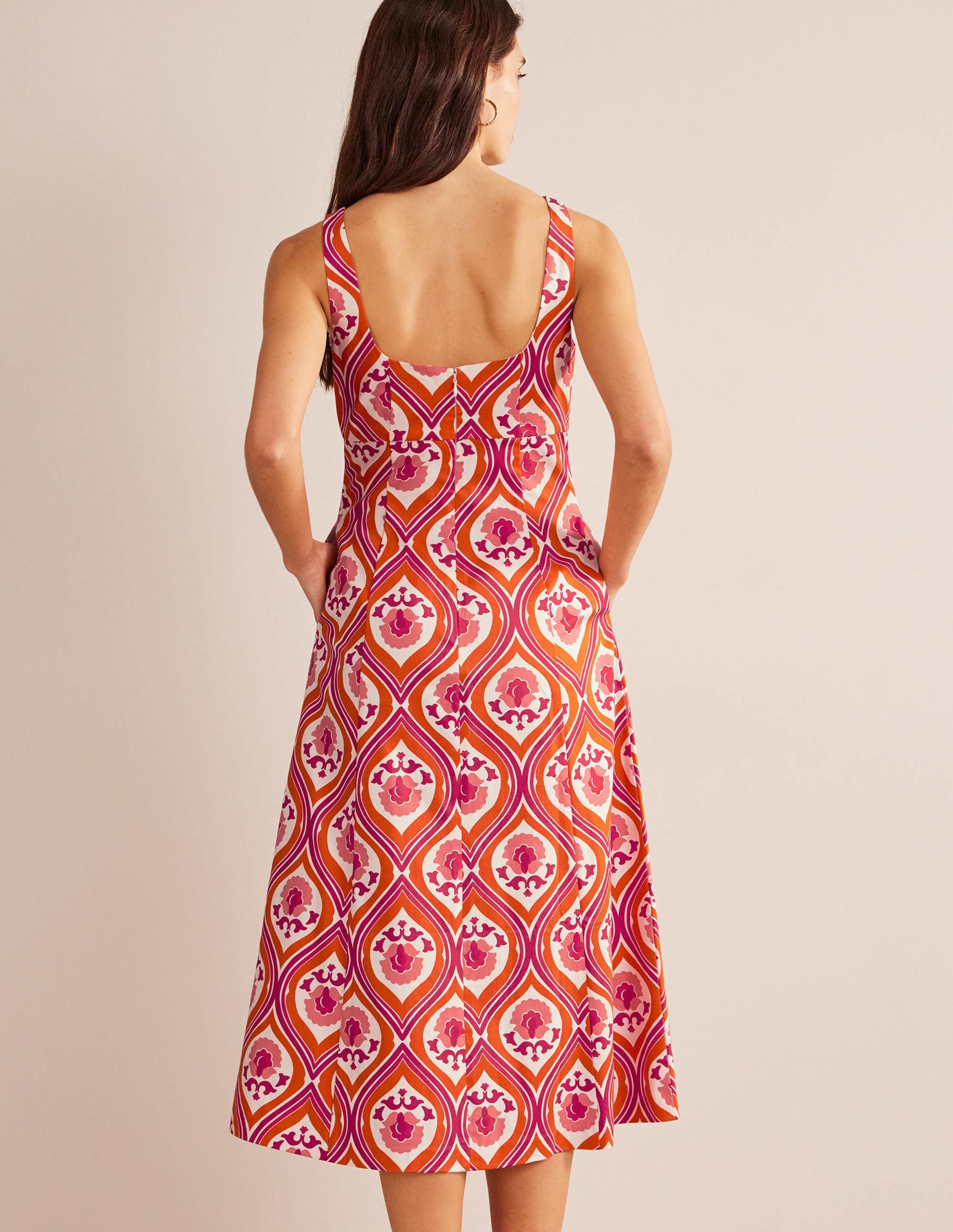 Slash Neck Midi Dress-Kumquat, Geo Cascade - Image 3