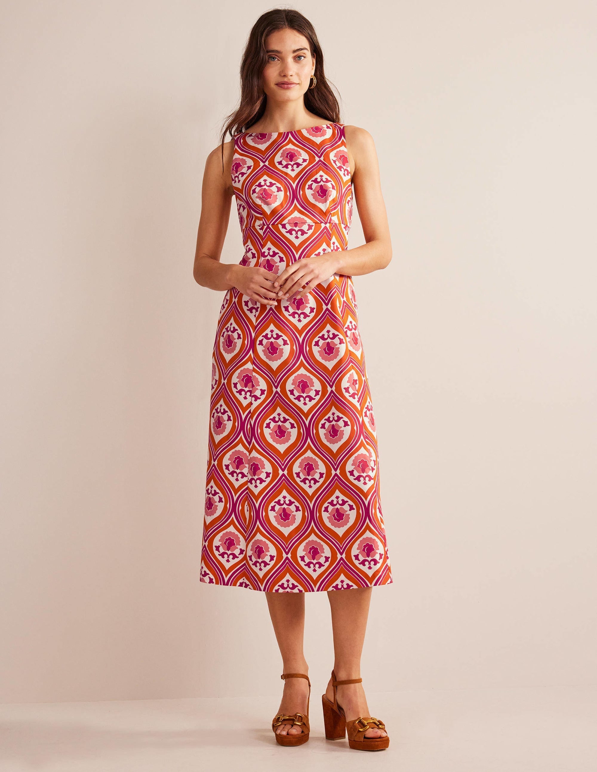 Slash Neck Midi Dress-Kumquat, Geo Cascade - Image 4