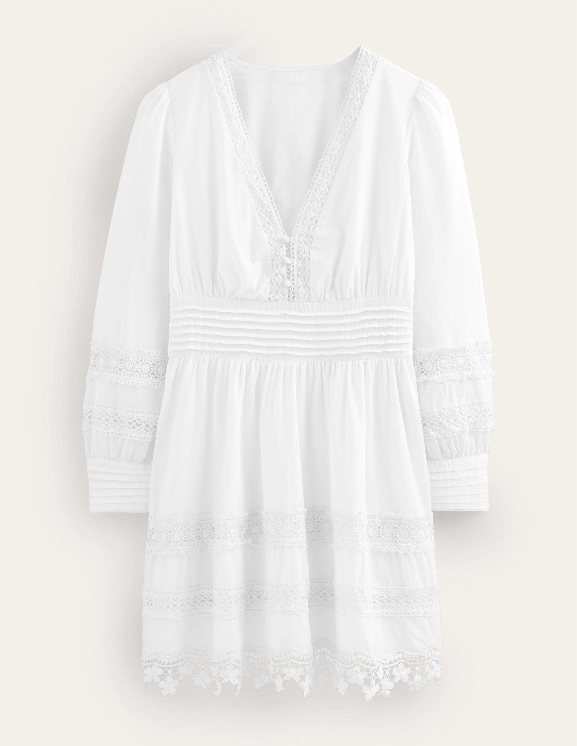 Lace Trim Mini Dress-White-6