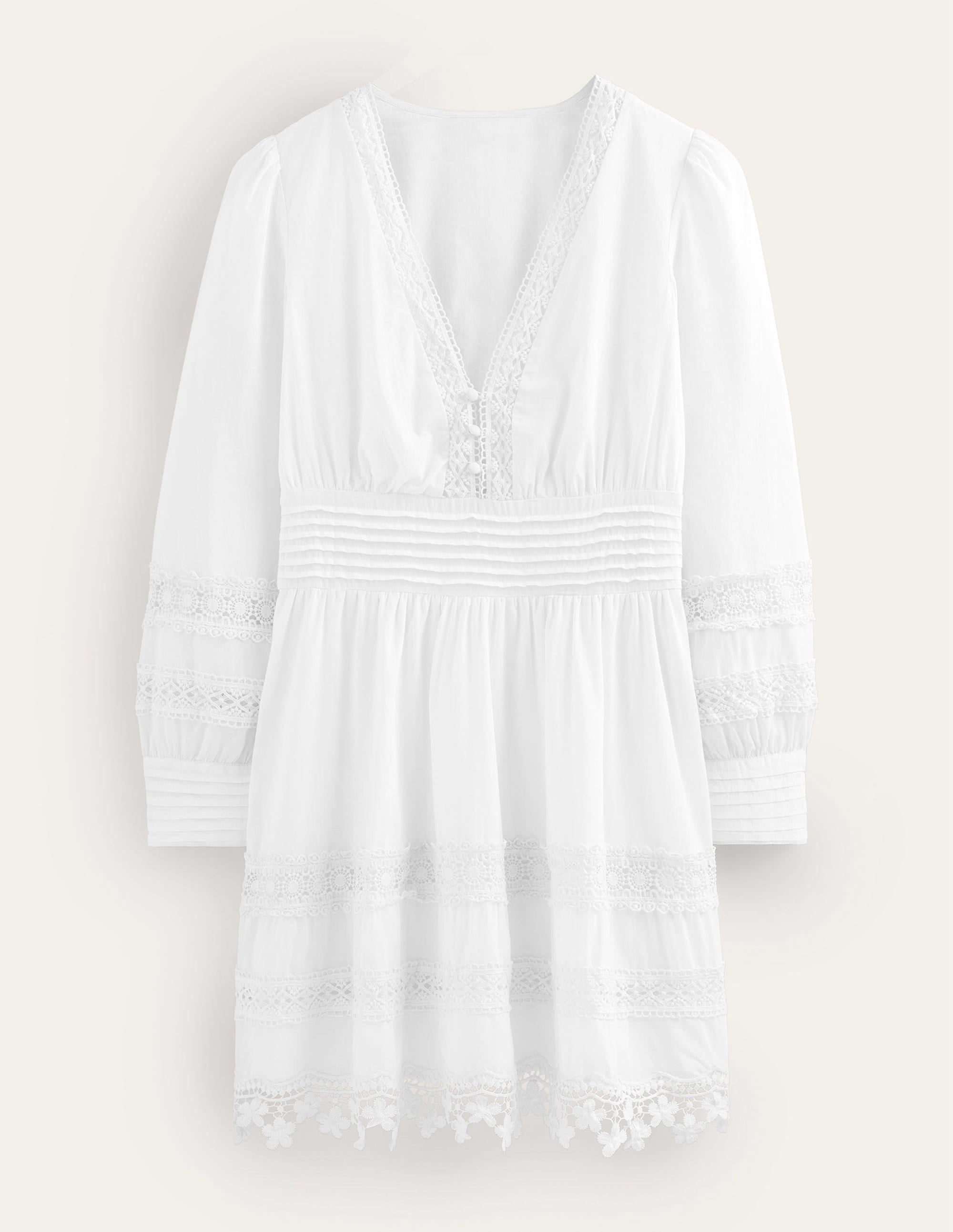 Lace Trim Mini Dress-White - Image 6