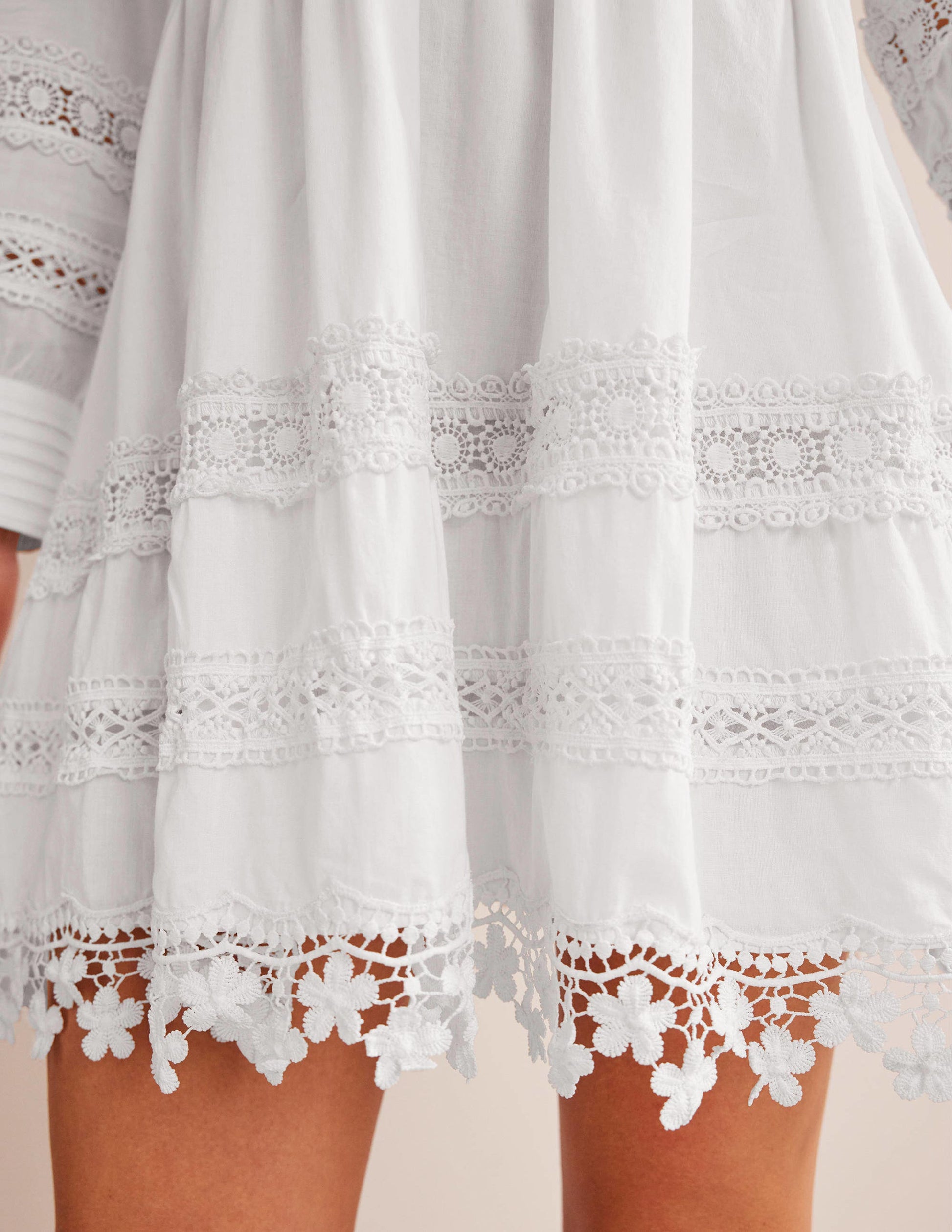 Lace Trim Mini Dress-White-2
