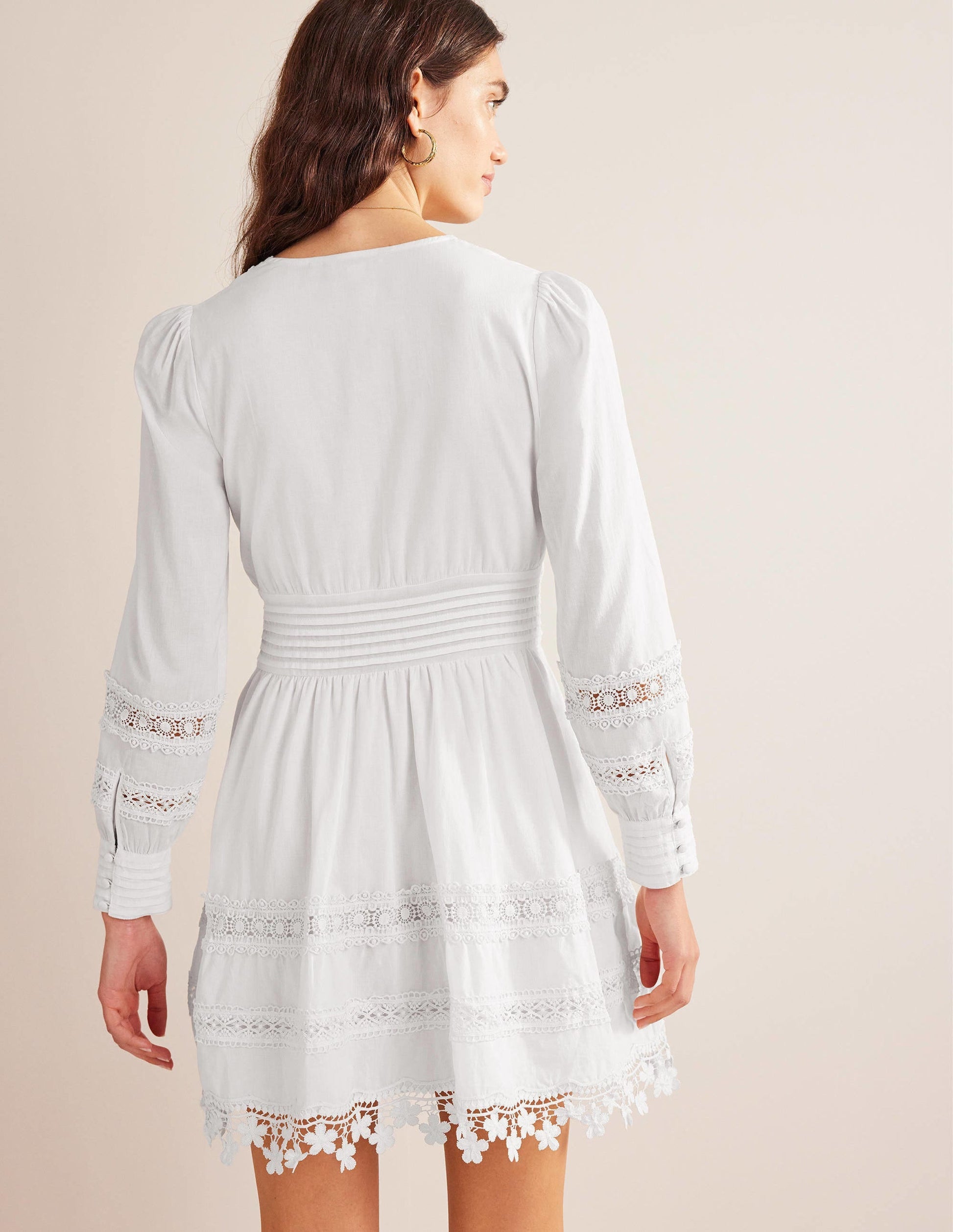 Lace Trim Mini Dress-White-3
