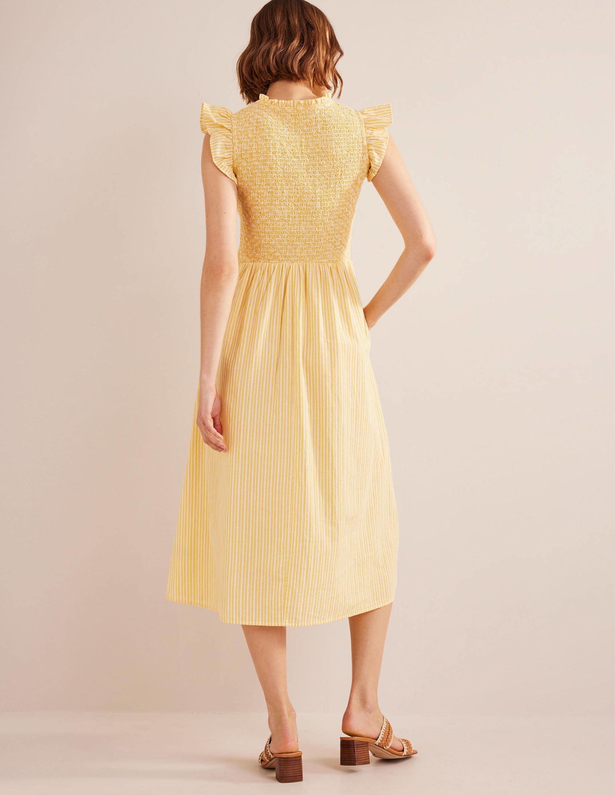 Smocked Bodice Midi Dress-Honeycomb, Leno Stripe - Image 3