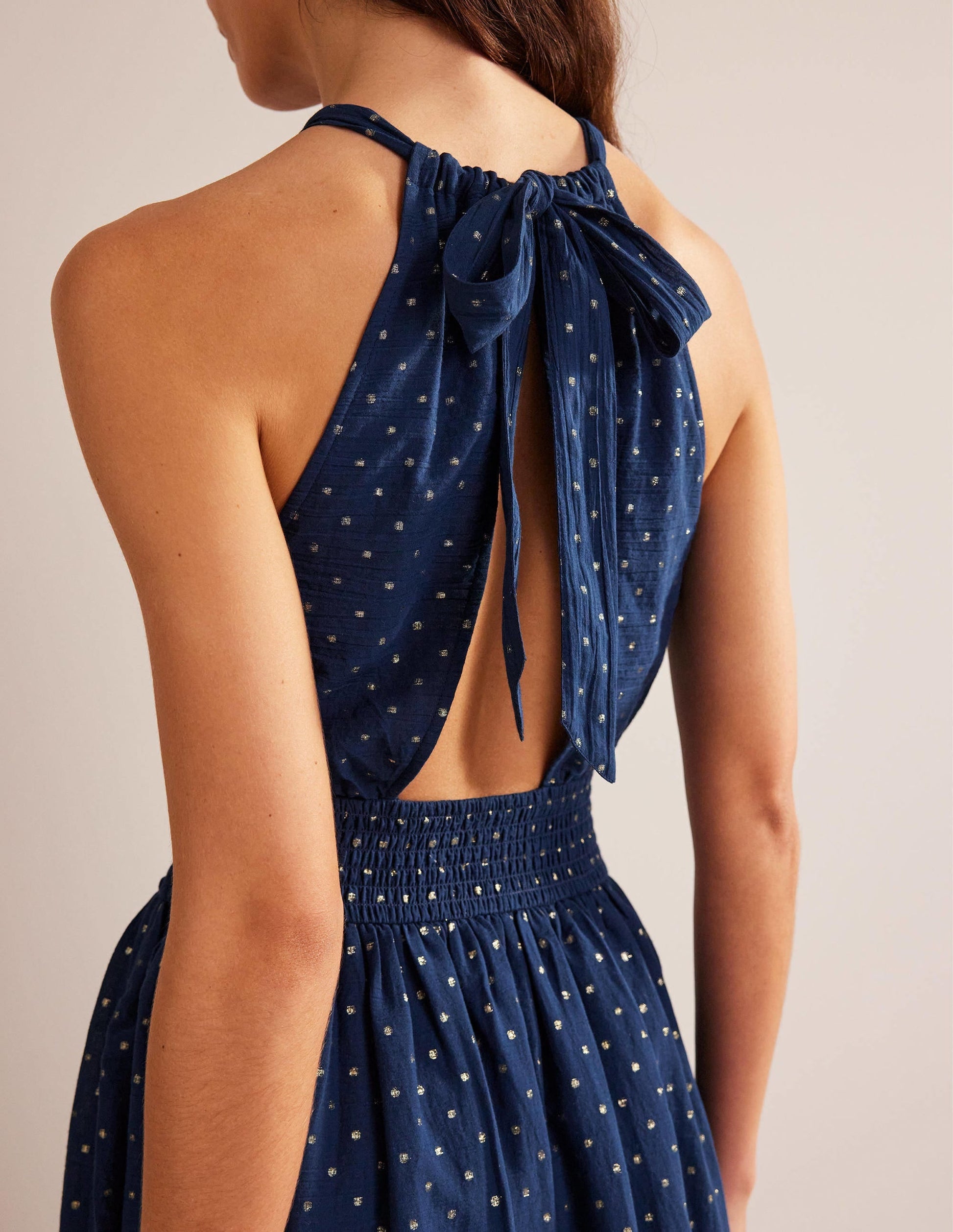 Metallic Detail Maxi Dress-Navy, Gold Clip-2