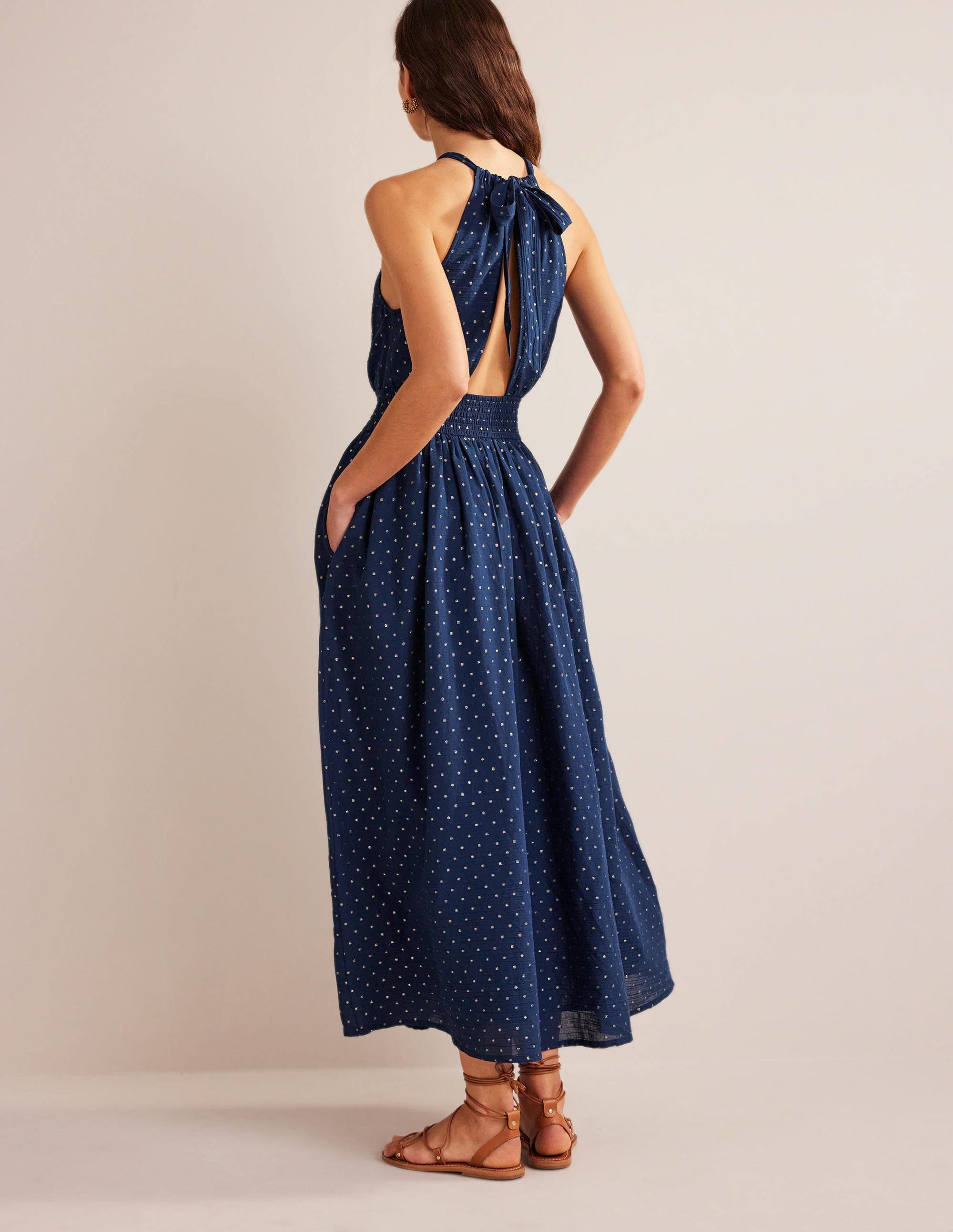 Metallic Detail Maxi Dress-Navy, Gold Clip - Image 3