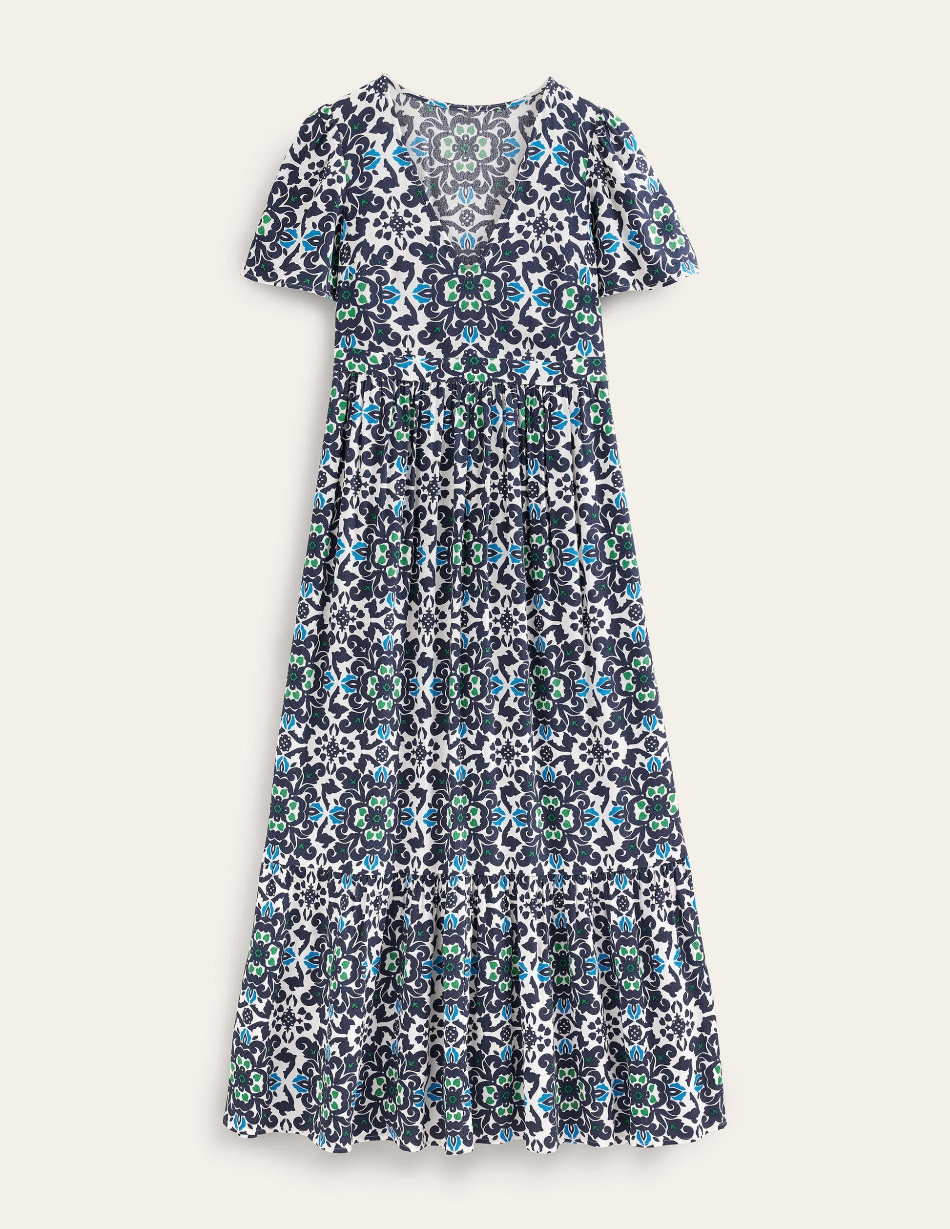 V-neck Tiered Maxi Dress-Navy, Opulent Pome-5
