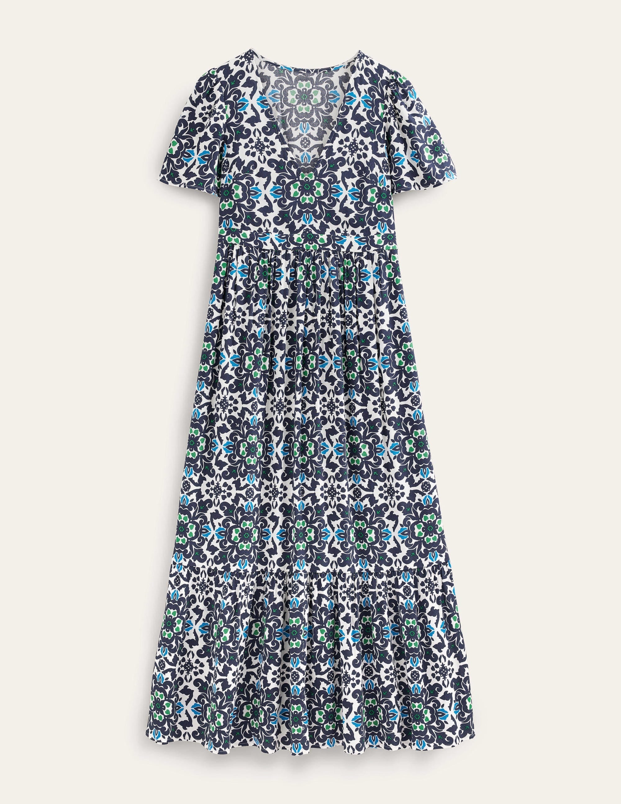 V-neck Tiered Maxi Dress-Navy, Opulent Pome - Image 5