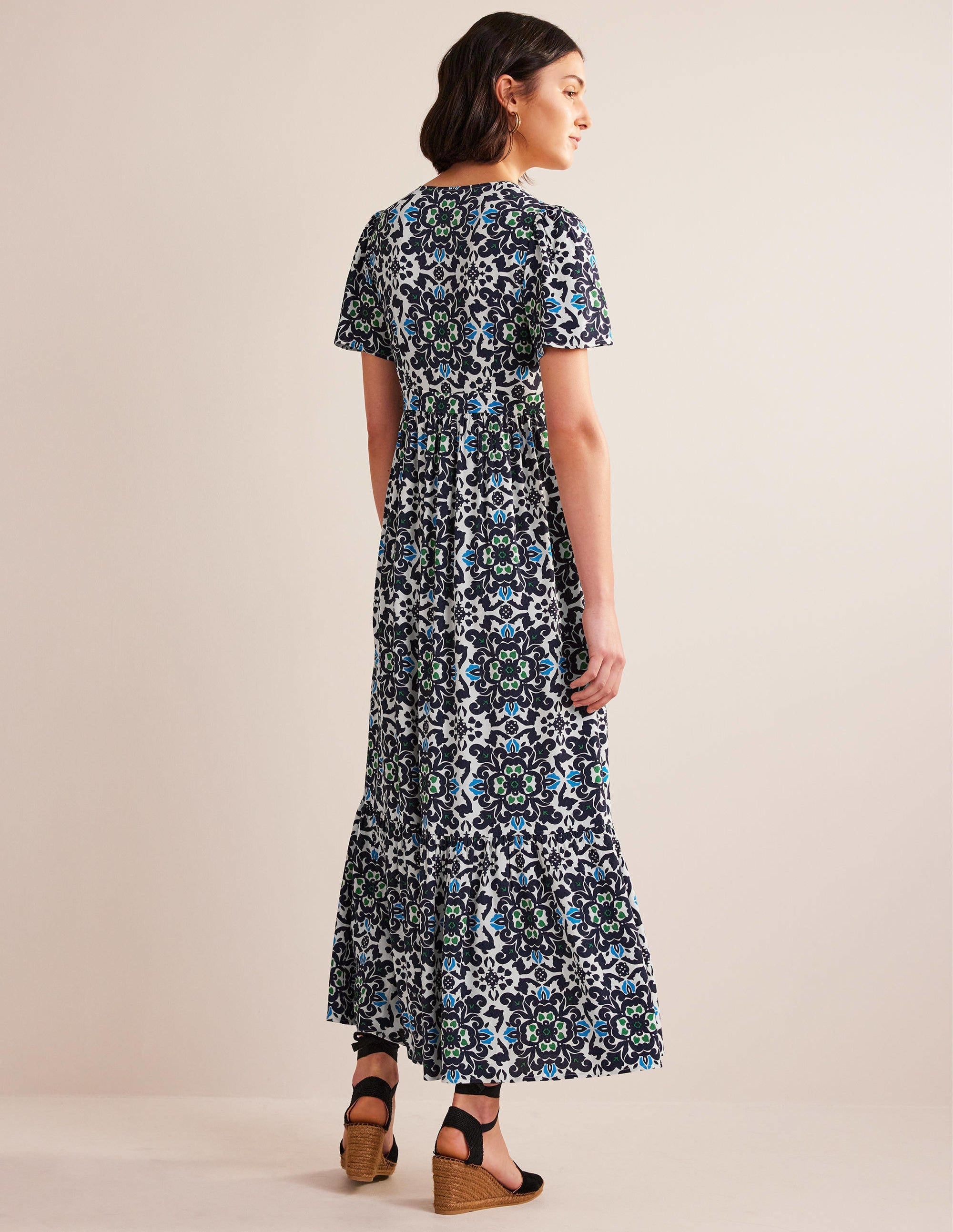 V-neck Tiered Maxi Dress-Navy, Opulent Pome - Image 3