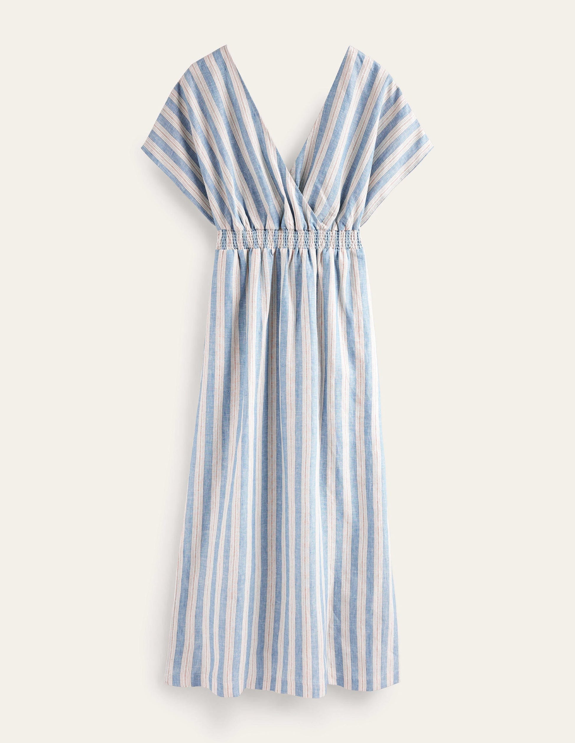 Linen Kaftan Maxi Dress-Porcelain Blue Lurex Stripe-7
