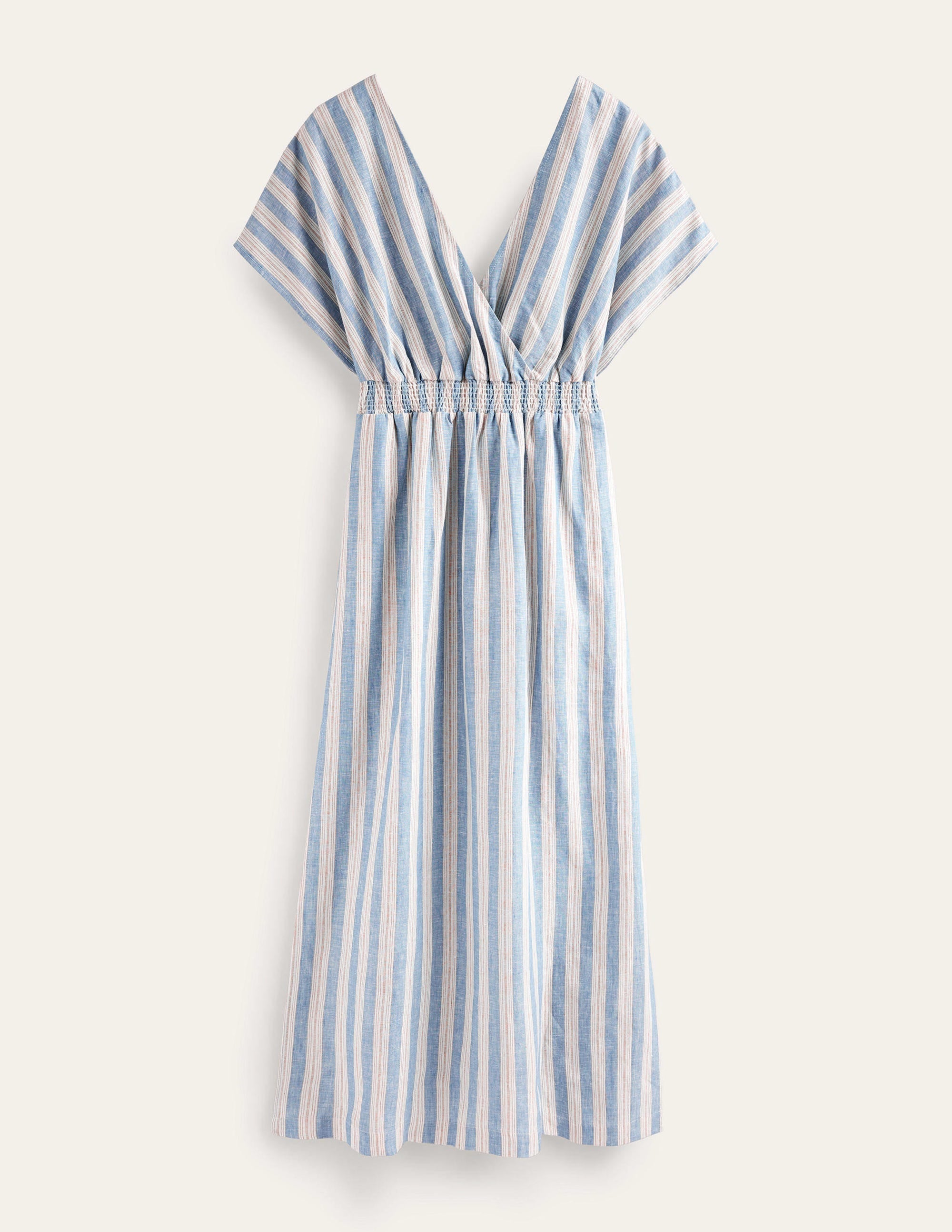 Linen Kaftan Maxi Dress-Porcelain Blue Lurex Stripe - Image 7