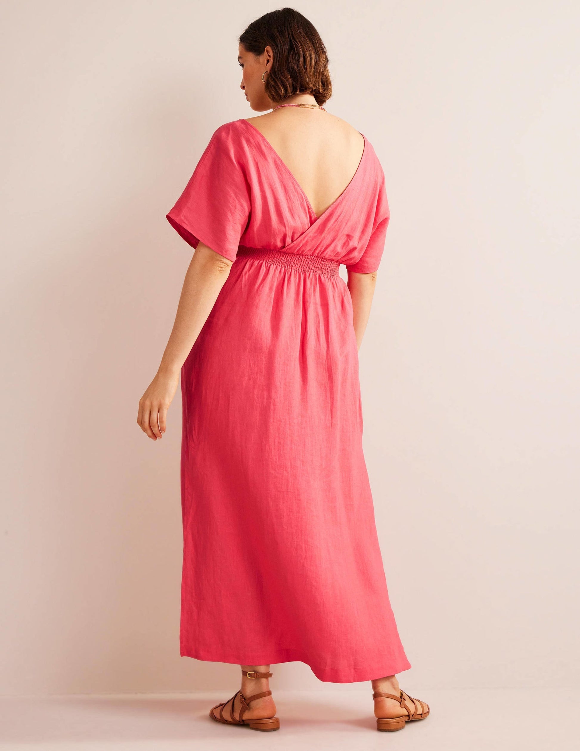 Linen Kaftan Maxi Dress-Coral Sunset-6