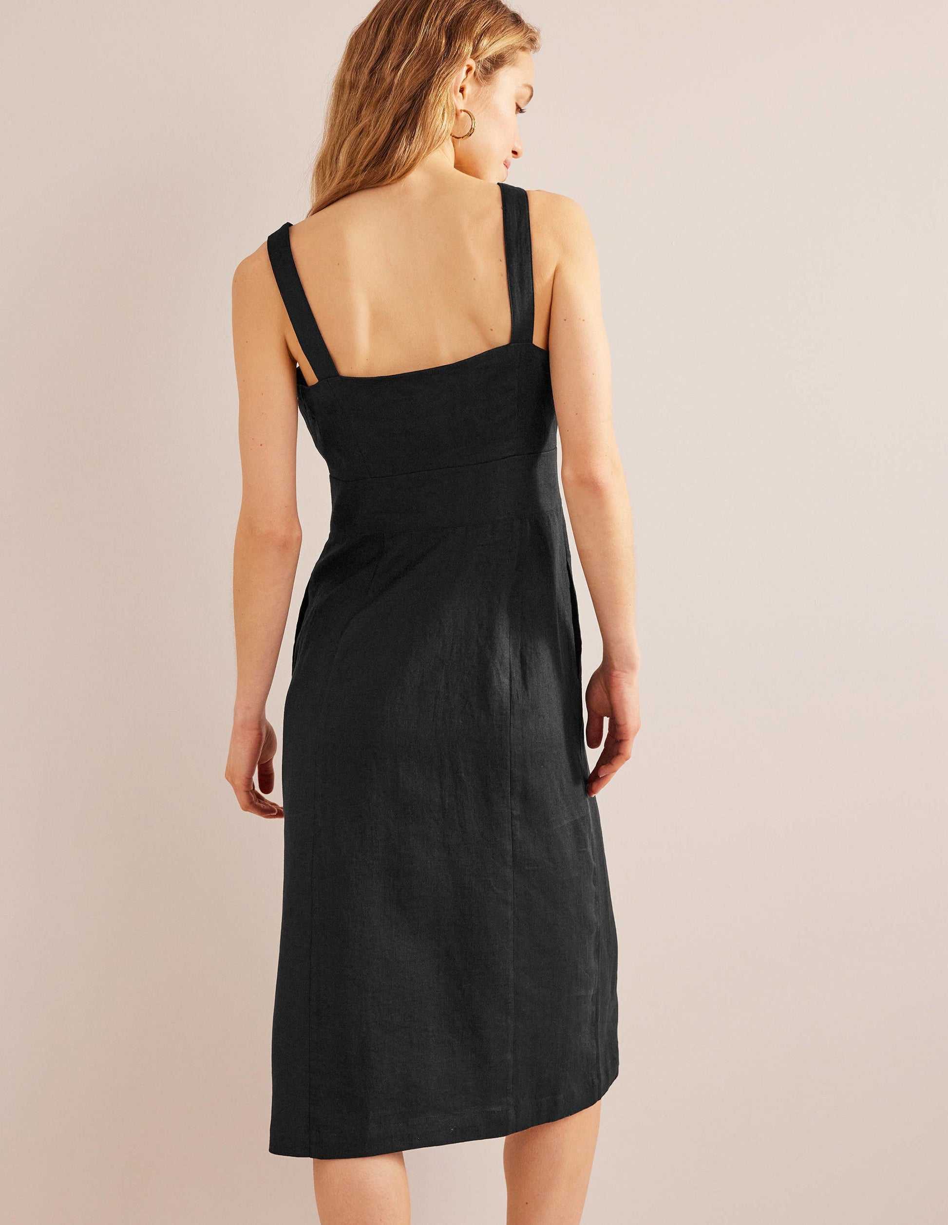 Strappy Linen Midi Dress-Black-3