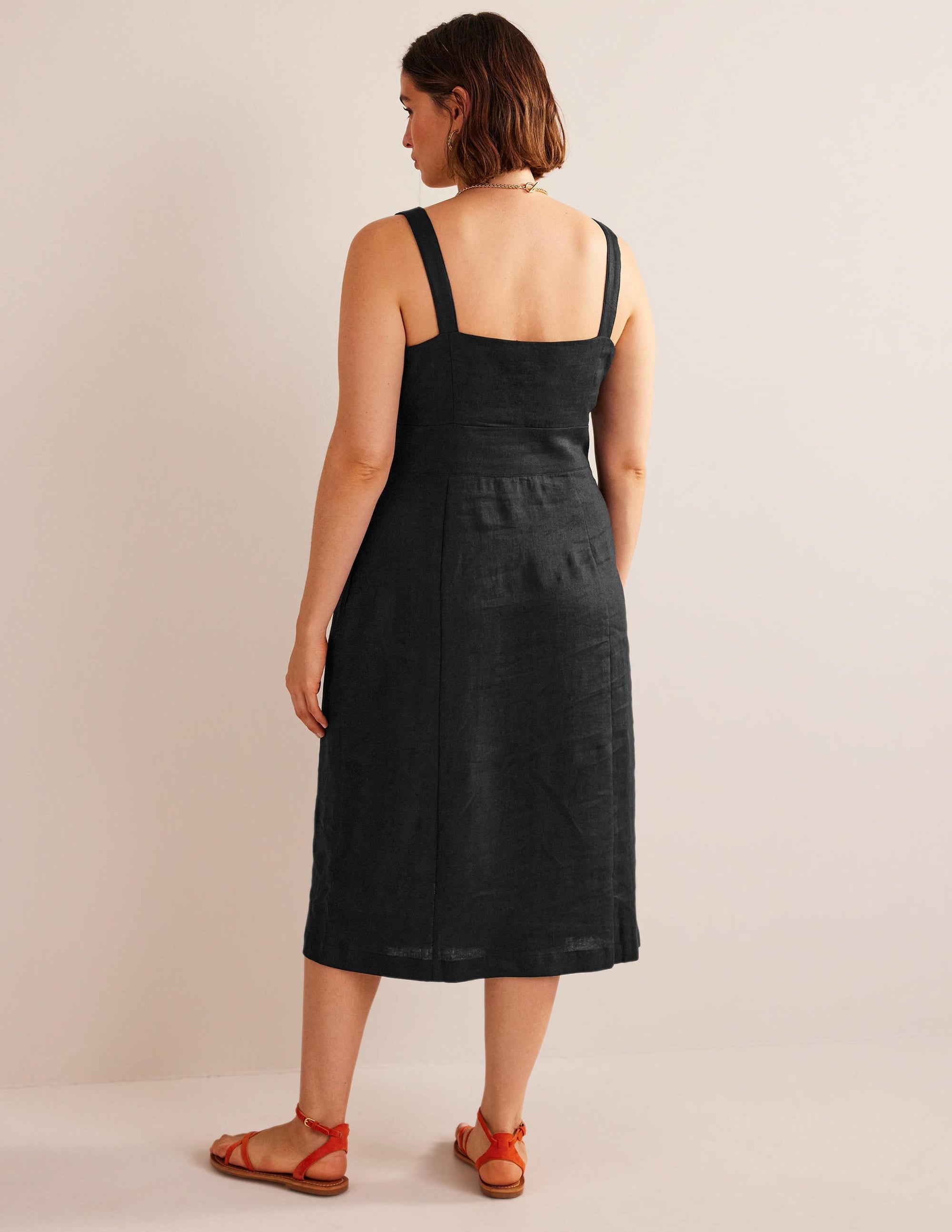 Strappy Linen Midi Dress-Black - Image 6