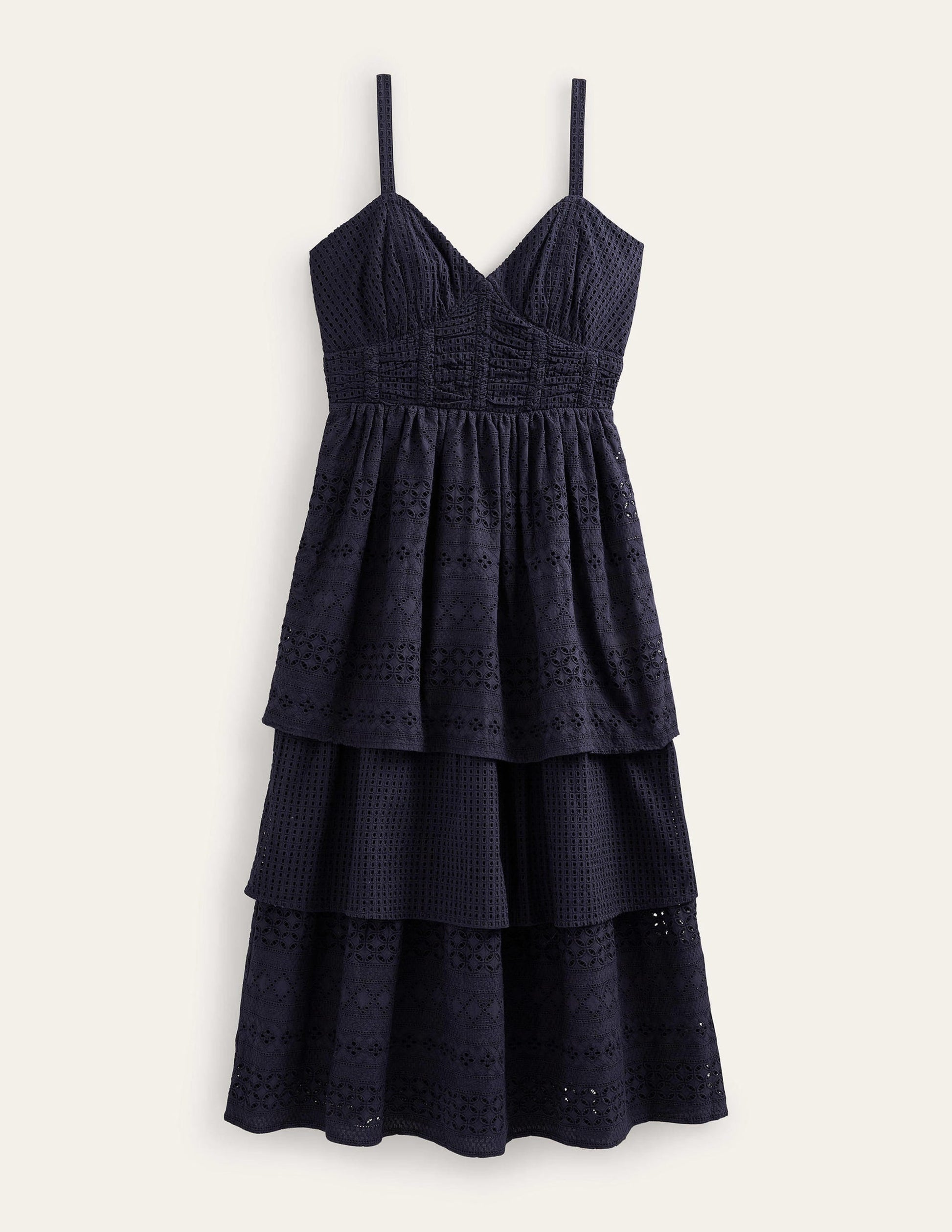 Tiered Broderie Midi Dress-Navy-5