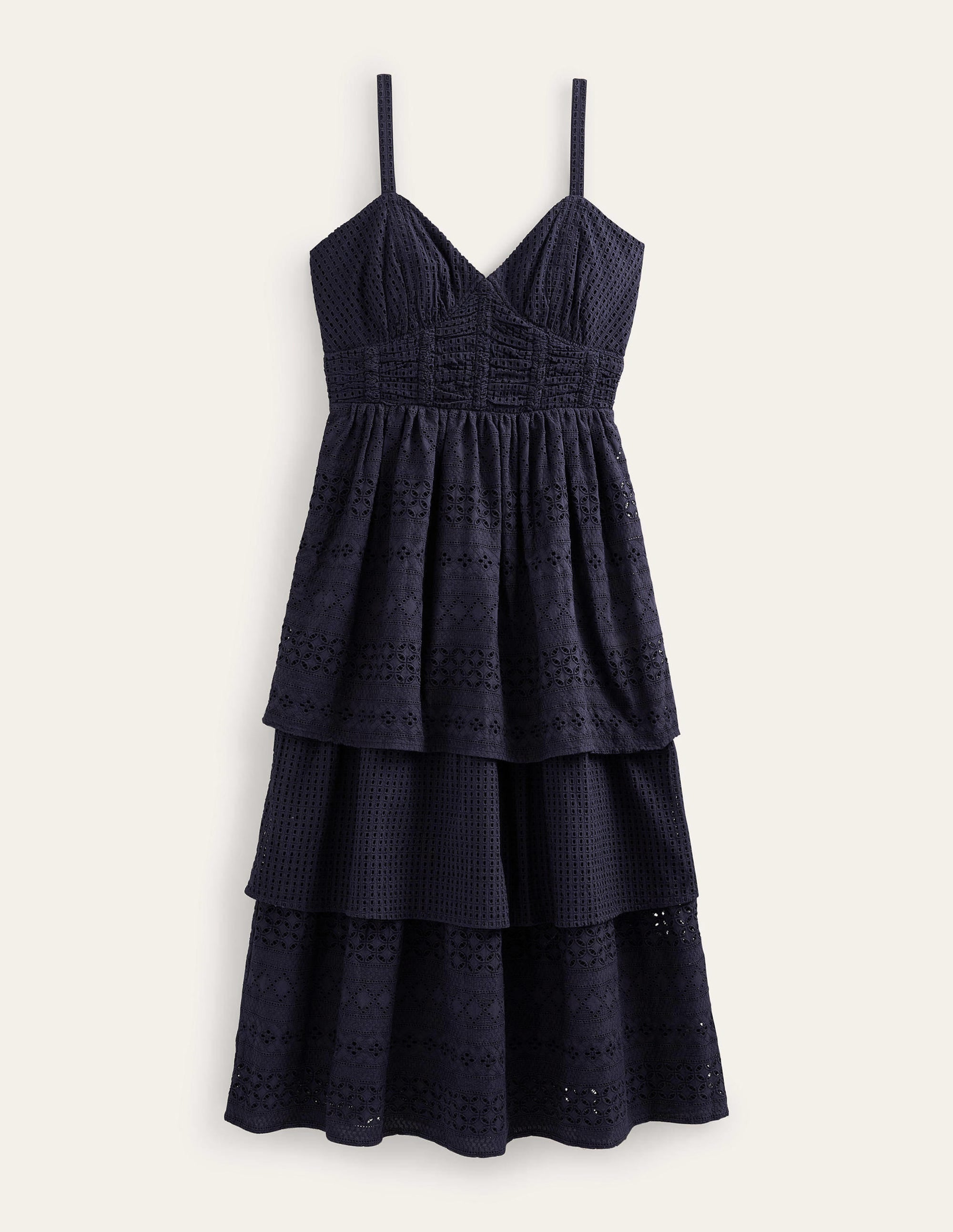 Tiered Broderie Midi Dress-Navy - Image 5