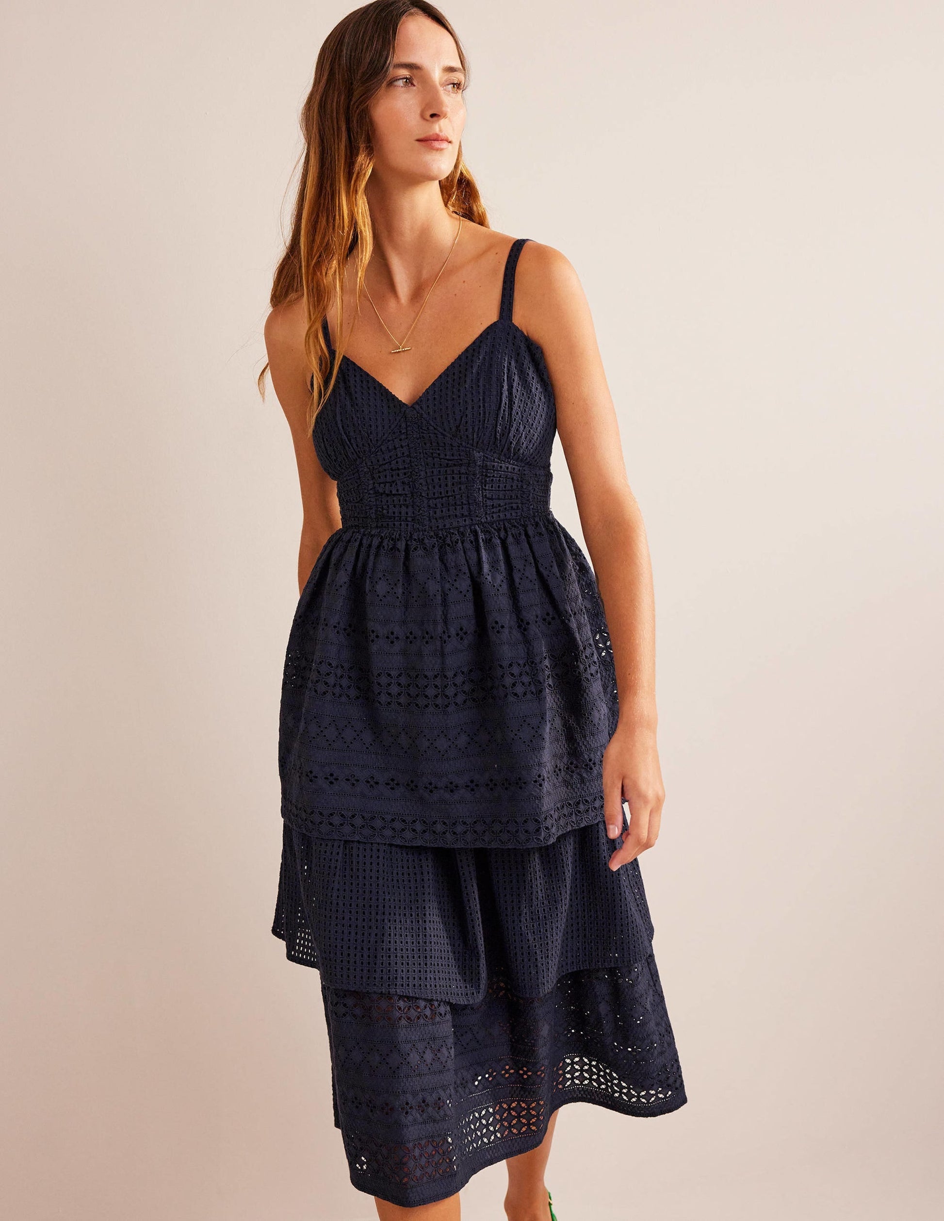 Tiered Broderie Midi Dress-Navy-4