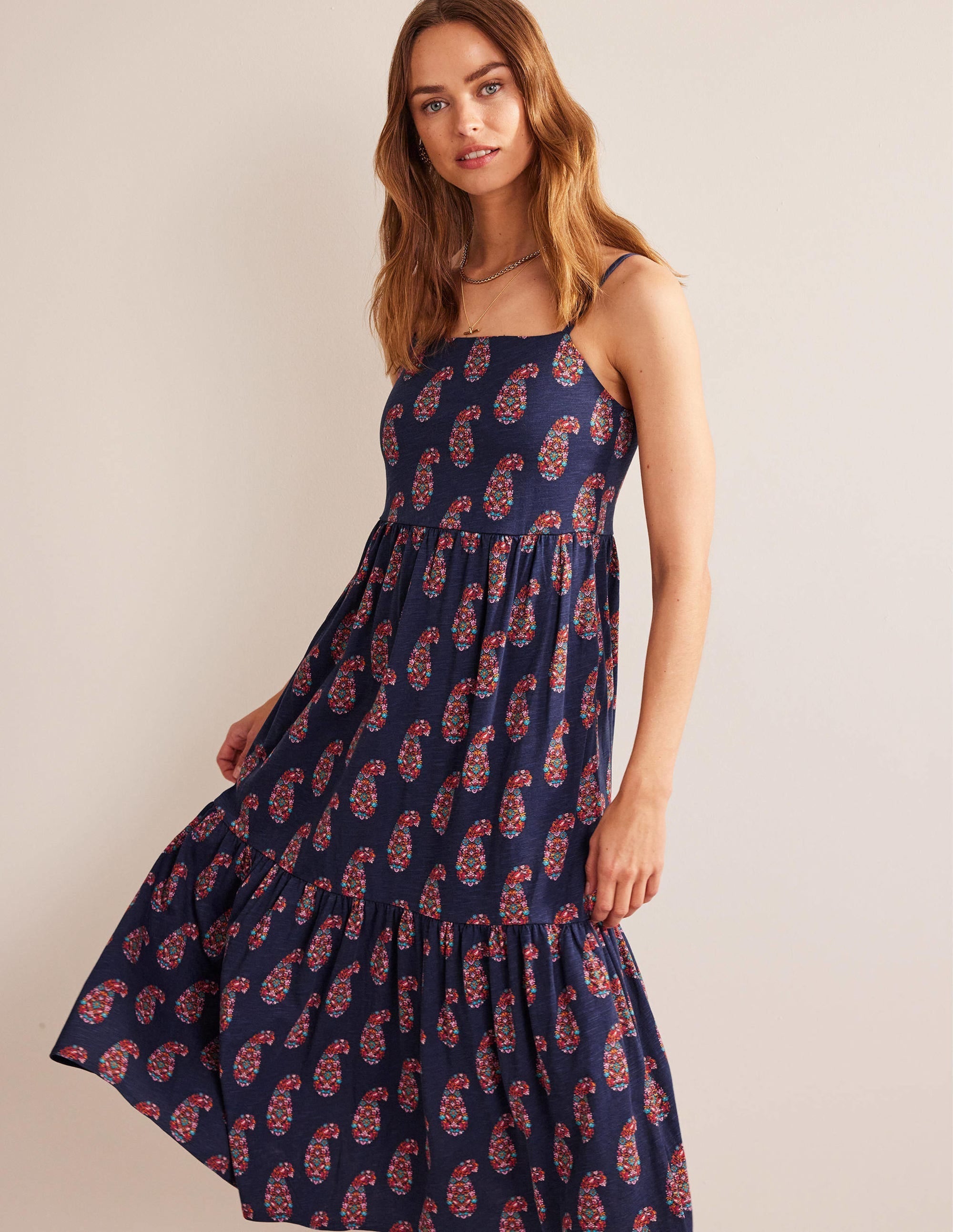 Strappy Jersey Midi Dress-Light Navy, Sweet Paisley - Image 1