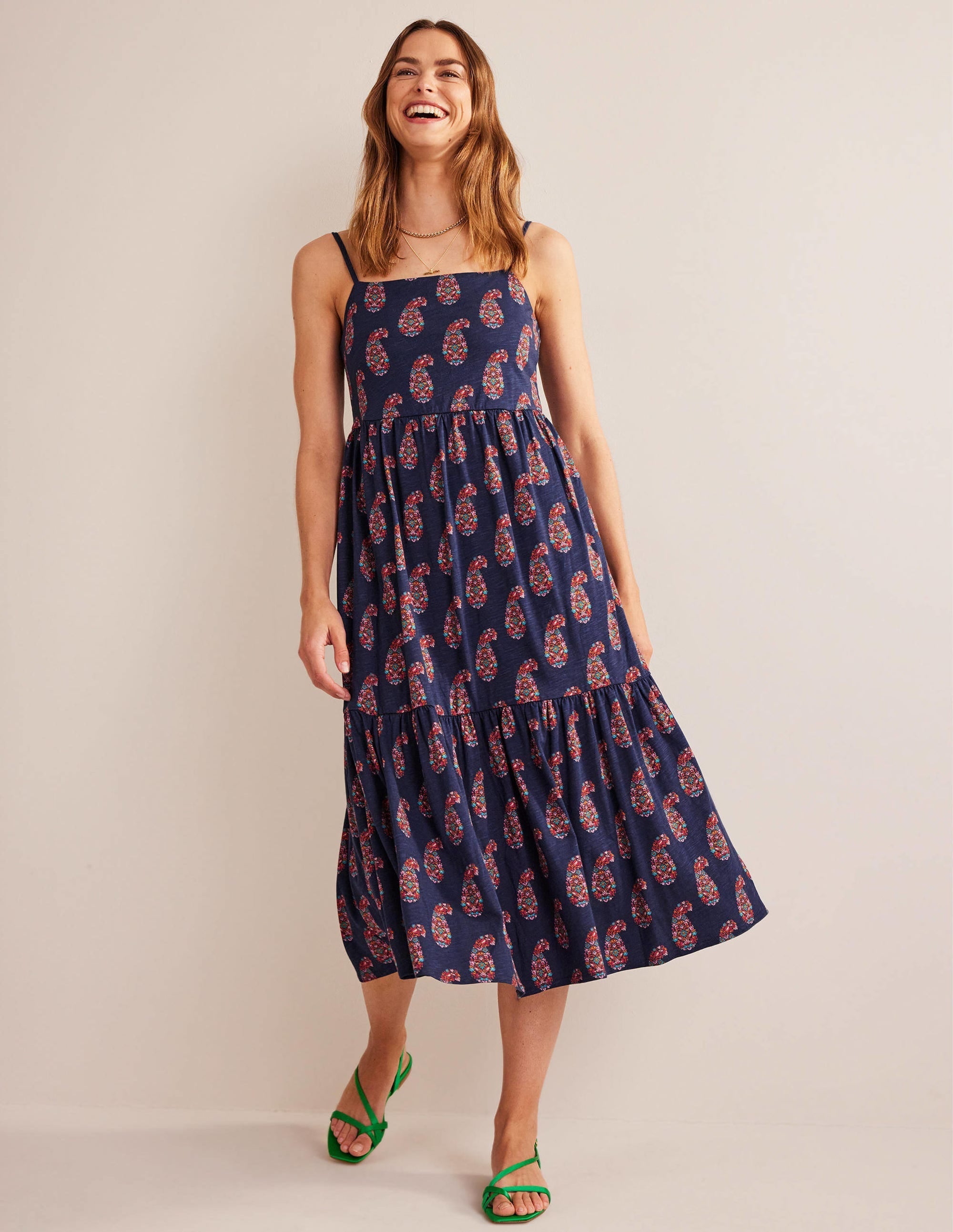 Strappy Jersey Midi Dress-Light Navy, Sweet Paisley - Image 2