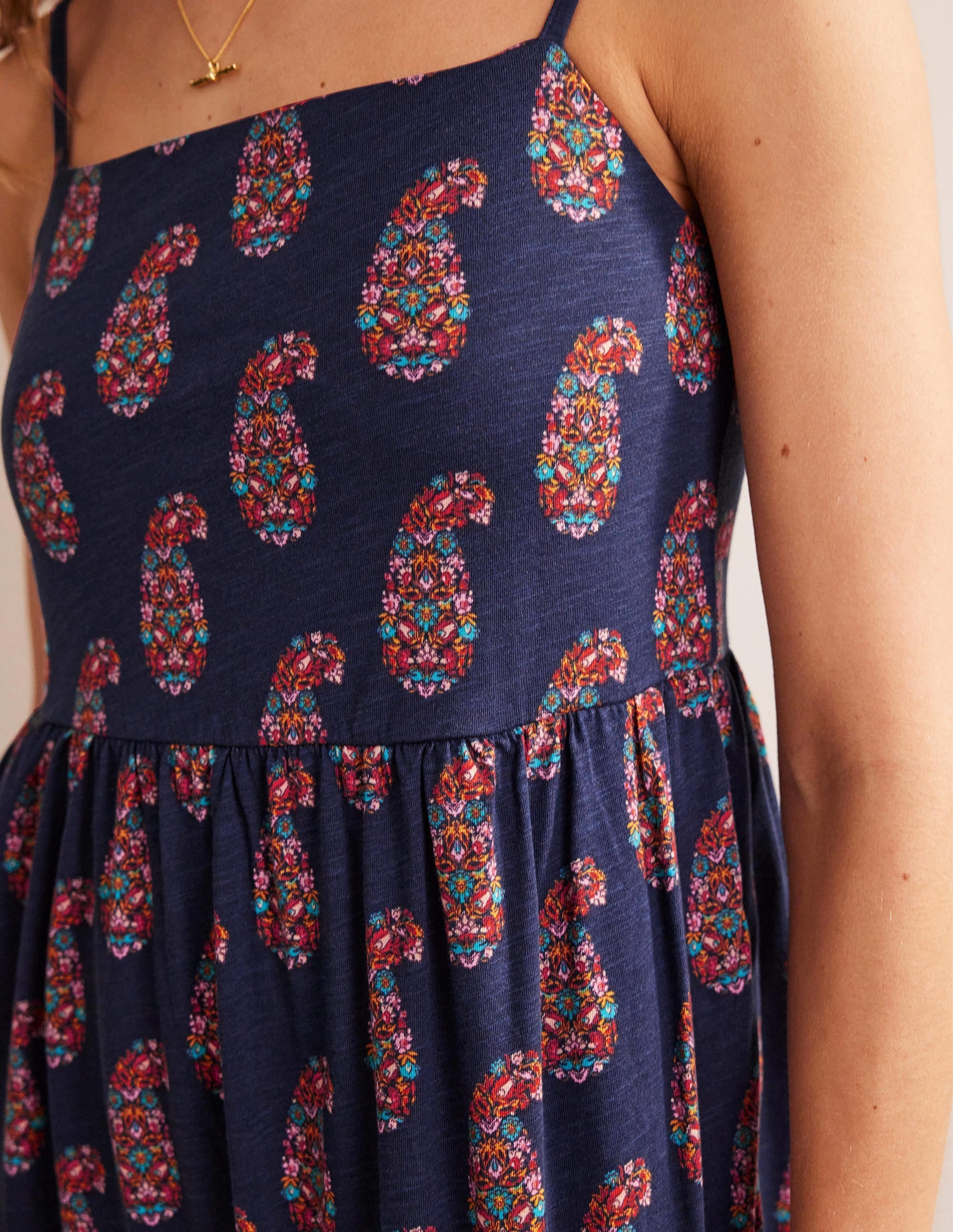Strappy Jersey Midi Dress-Light Navy, Sweet Paisley - Image 3