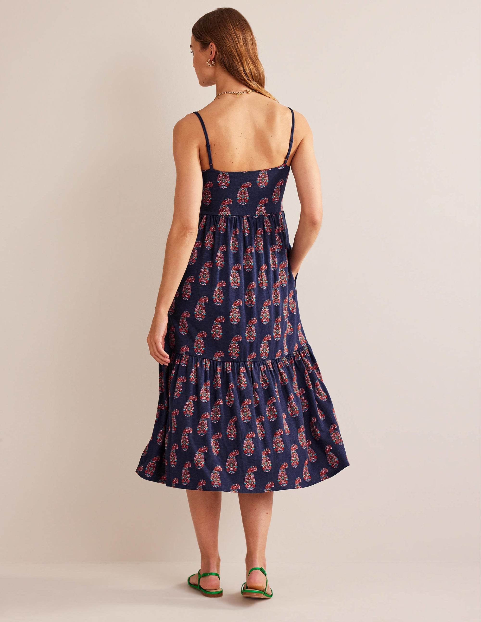 Strappy Jersey Midi Dress-Light Navy, Sweet Paisley - Image 4