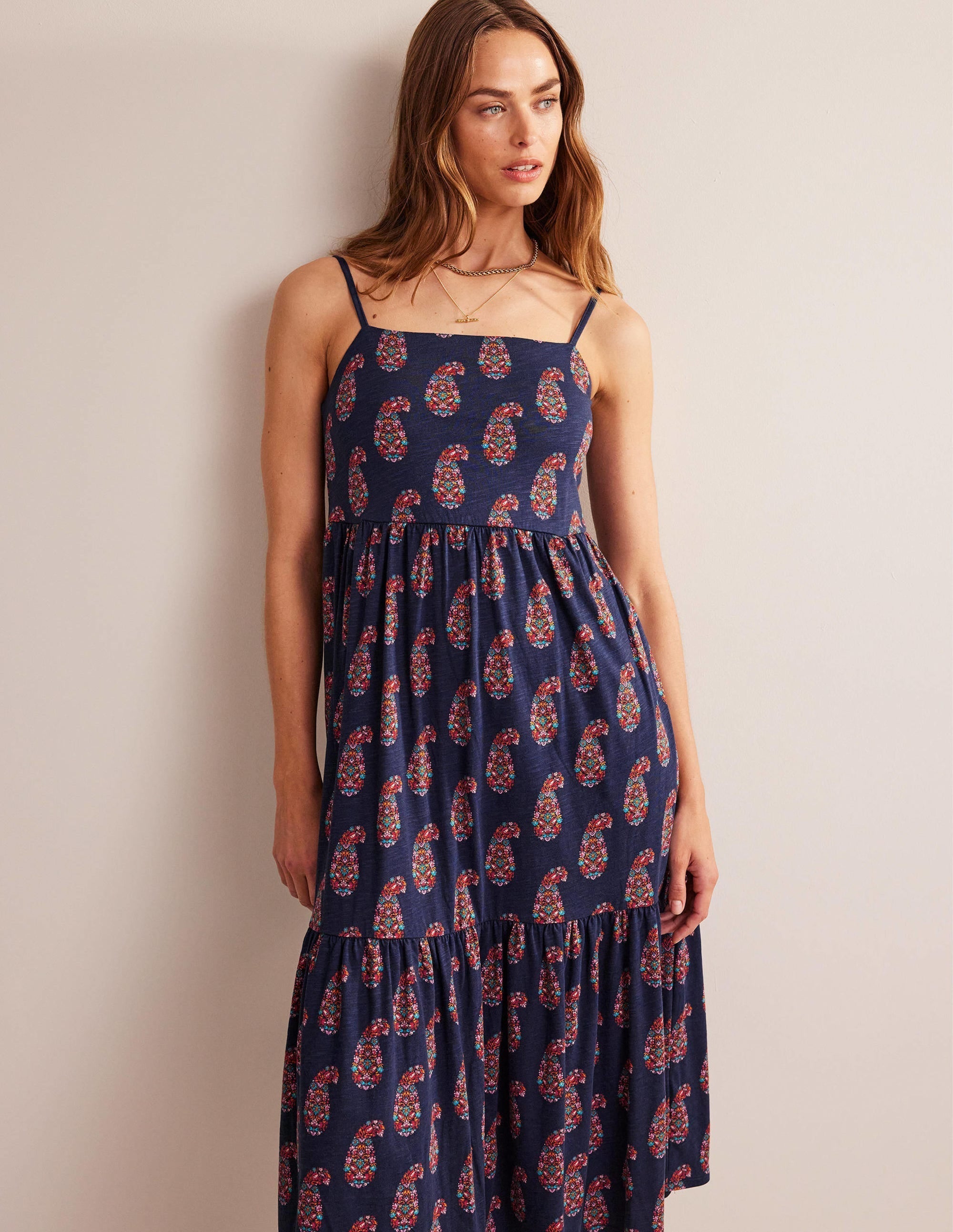 Strappy Jersey Midi Dress-Light Navy, Sweet Paisley - Image 5