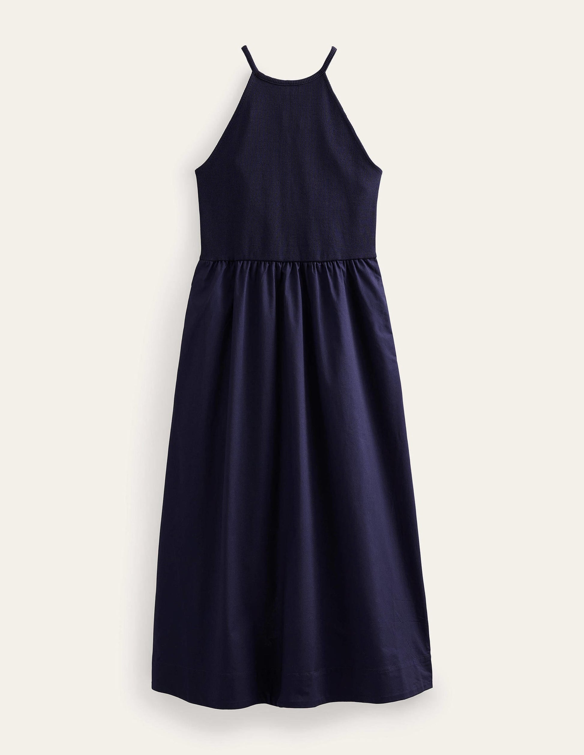 Ribbed Halterneck Midi Dress-Navy-8