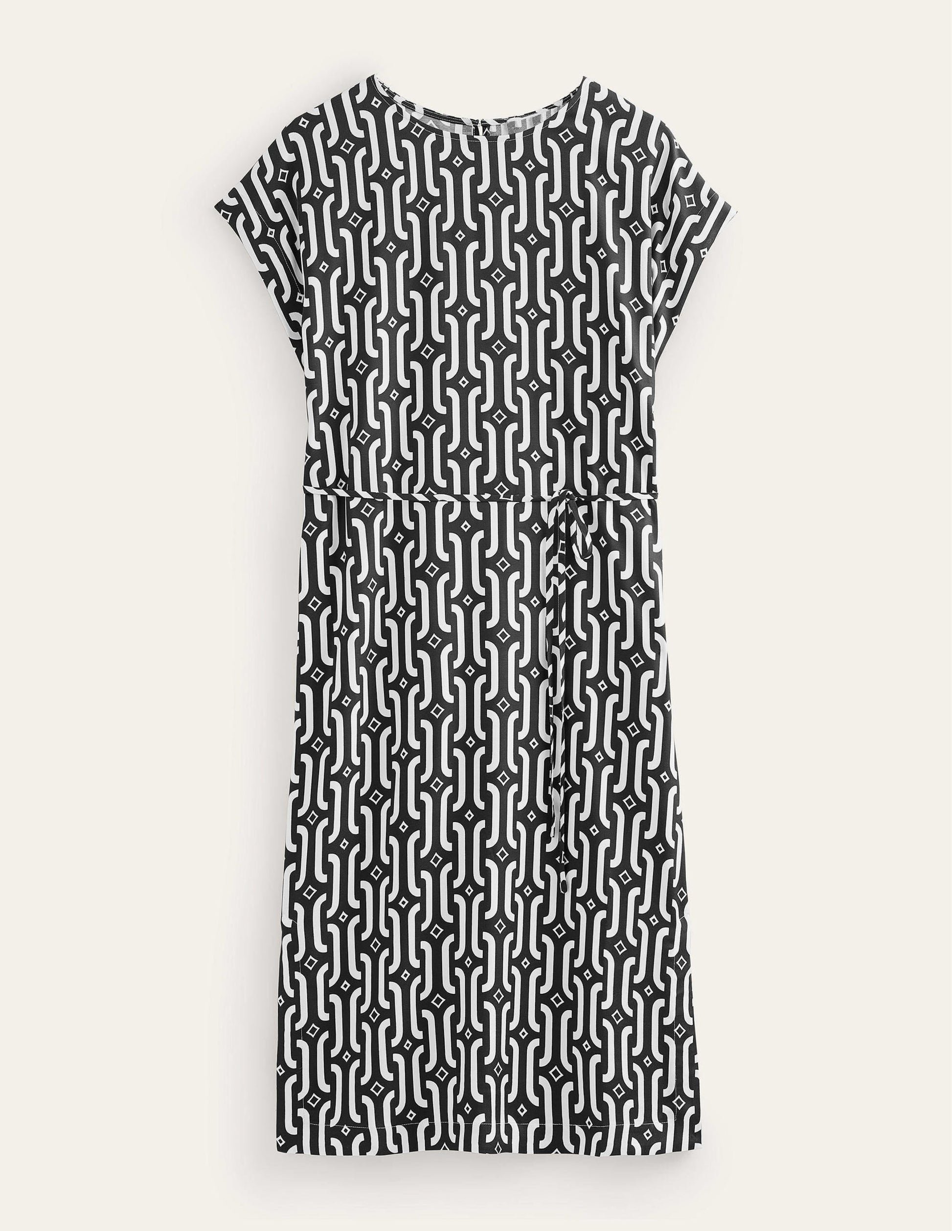 Short Sleeve Column Midi Dress-Black, Azure Geo-5