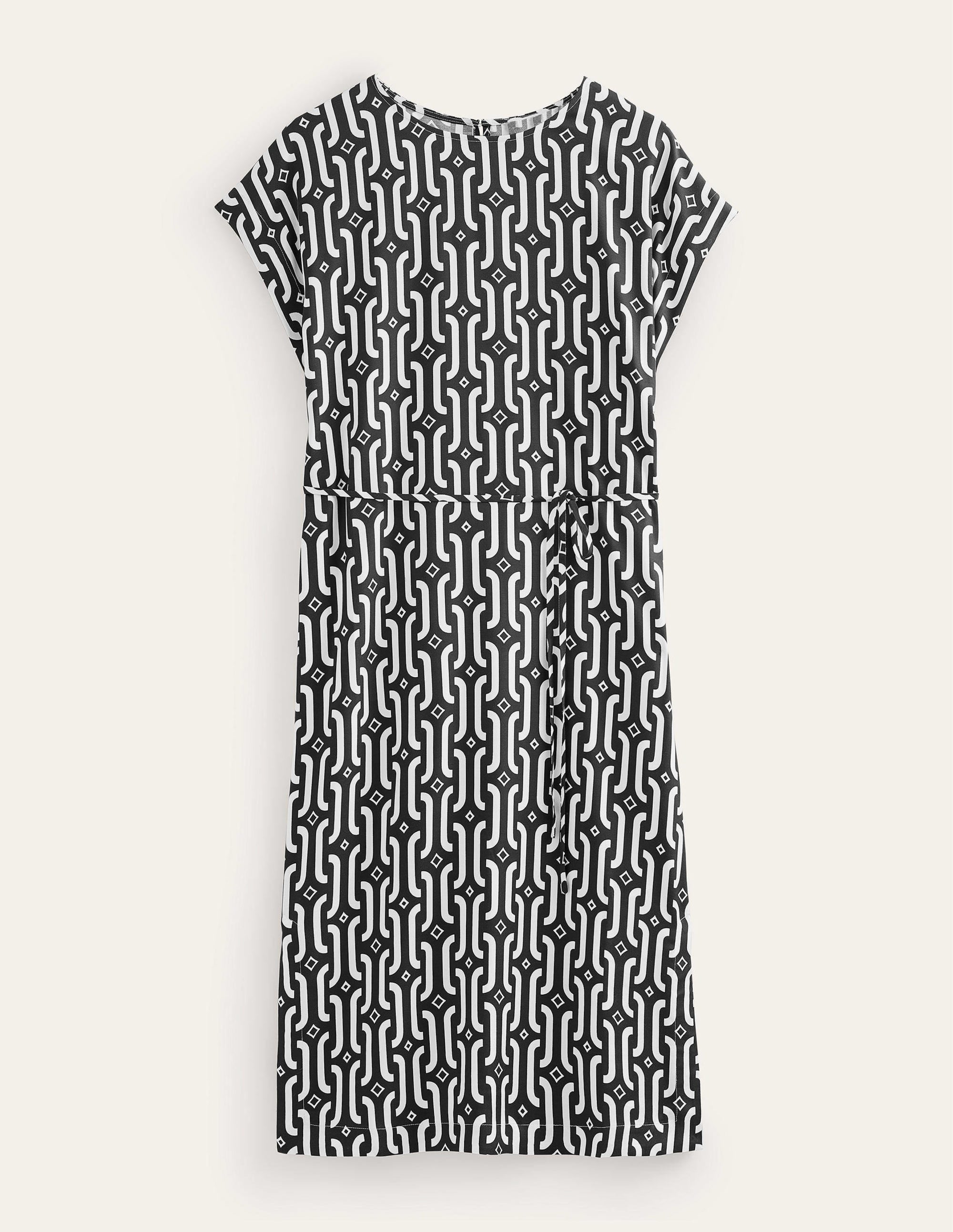 Short Sleeve Column Midi Dress-Black, Azure Geo - Image 5