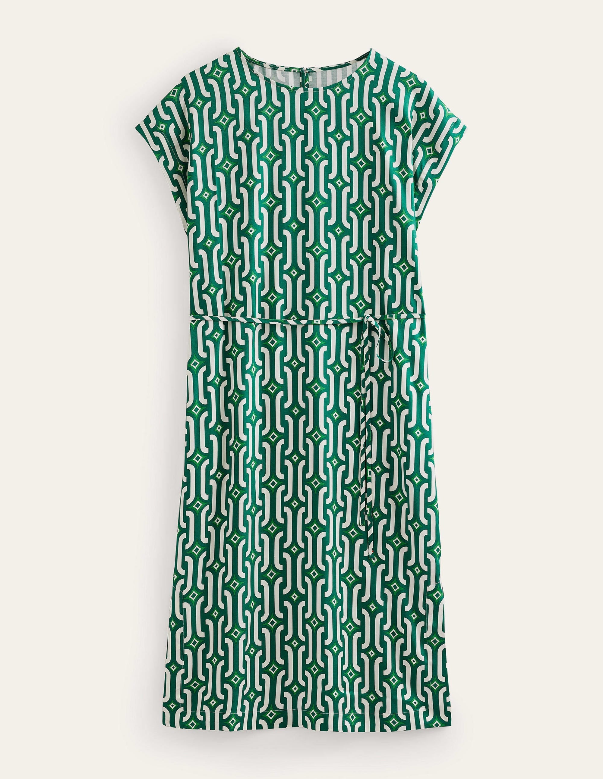 Short Sleeve Column Midi Dress-Bright Emerald, Azure Geo - Image 6