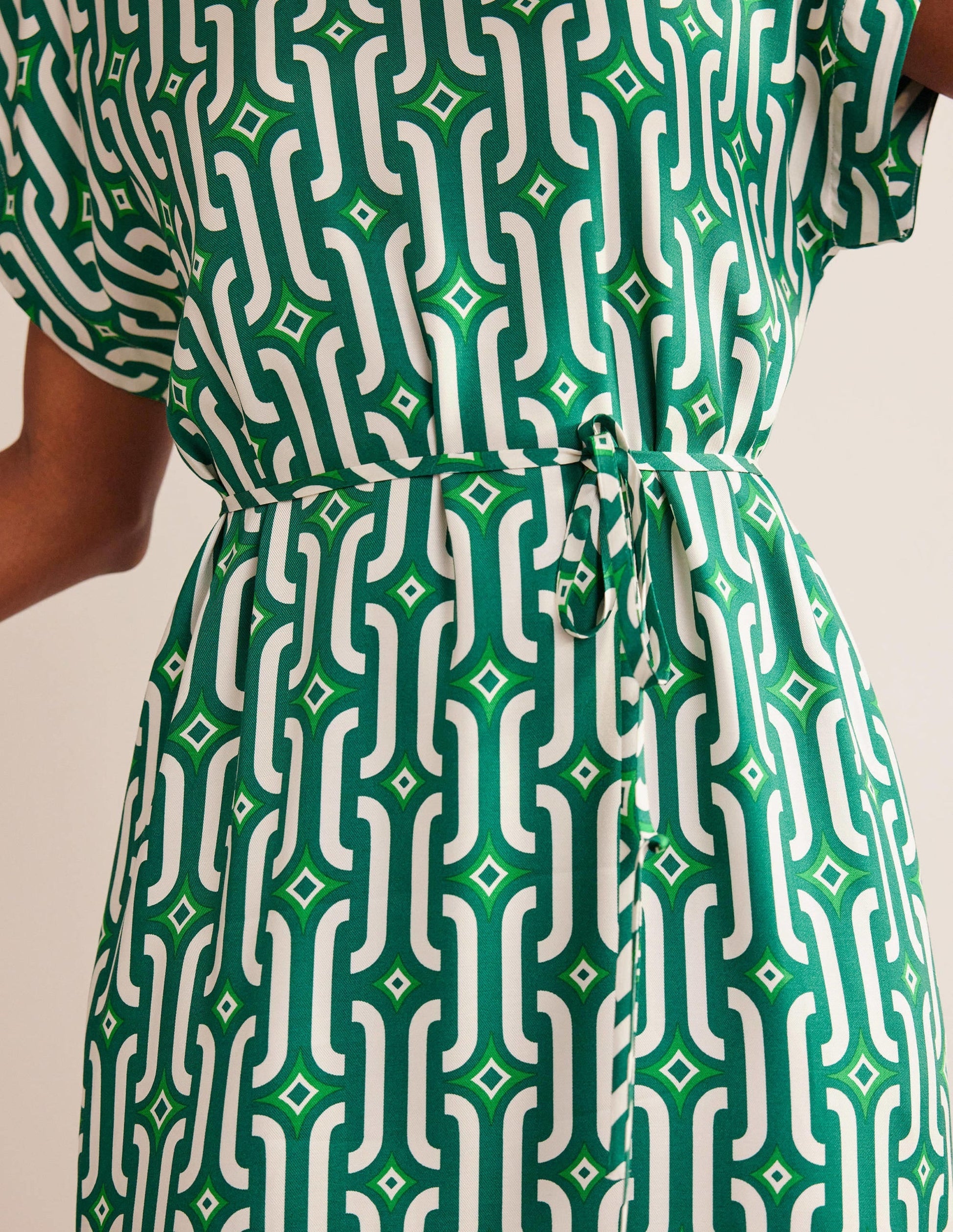 Short Sleeve Column Midi Dress-Bright Emerald, Azure Geo-2