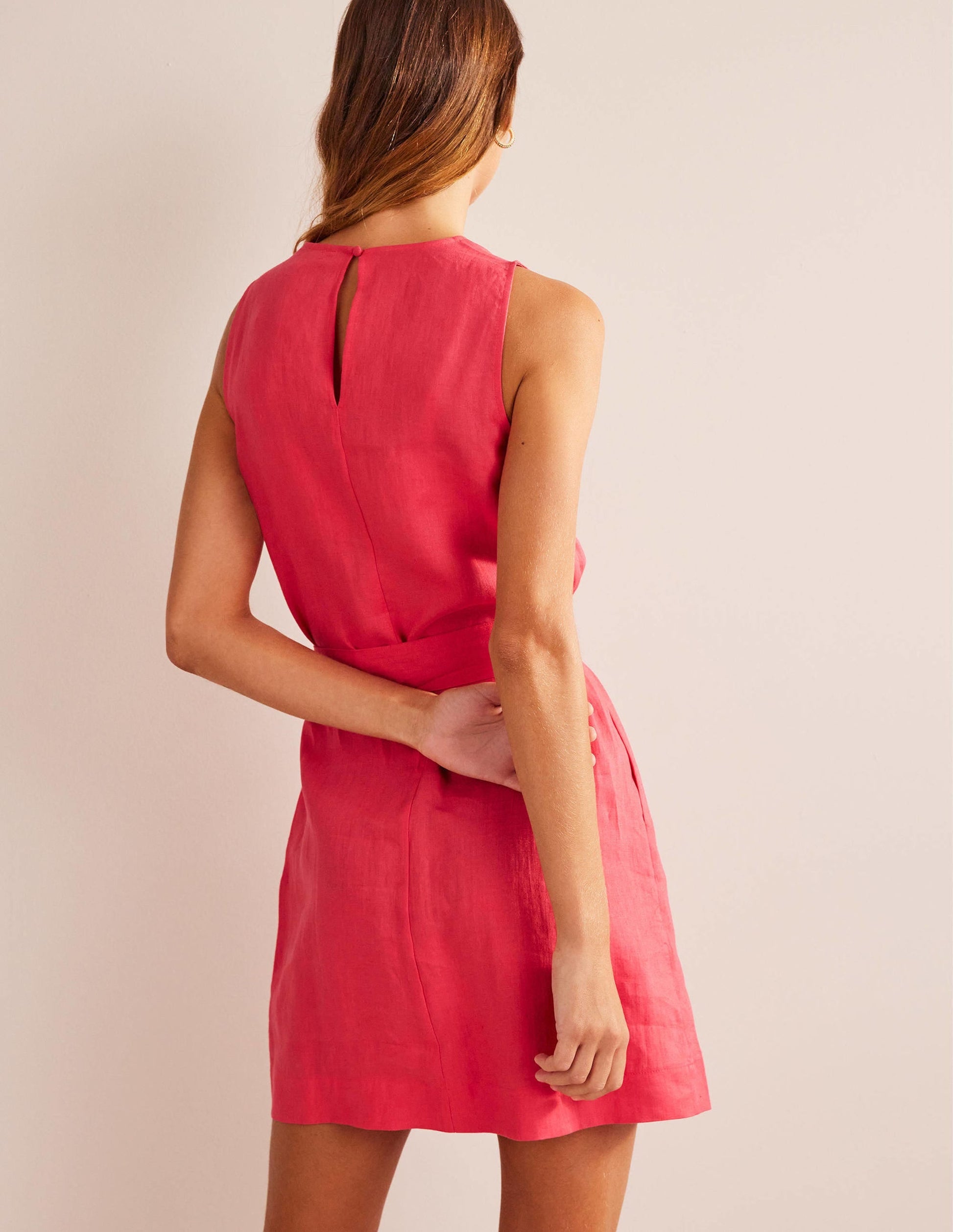 Sleeveless Linen Dress-Coral-3