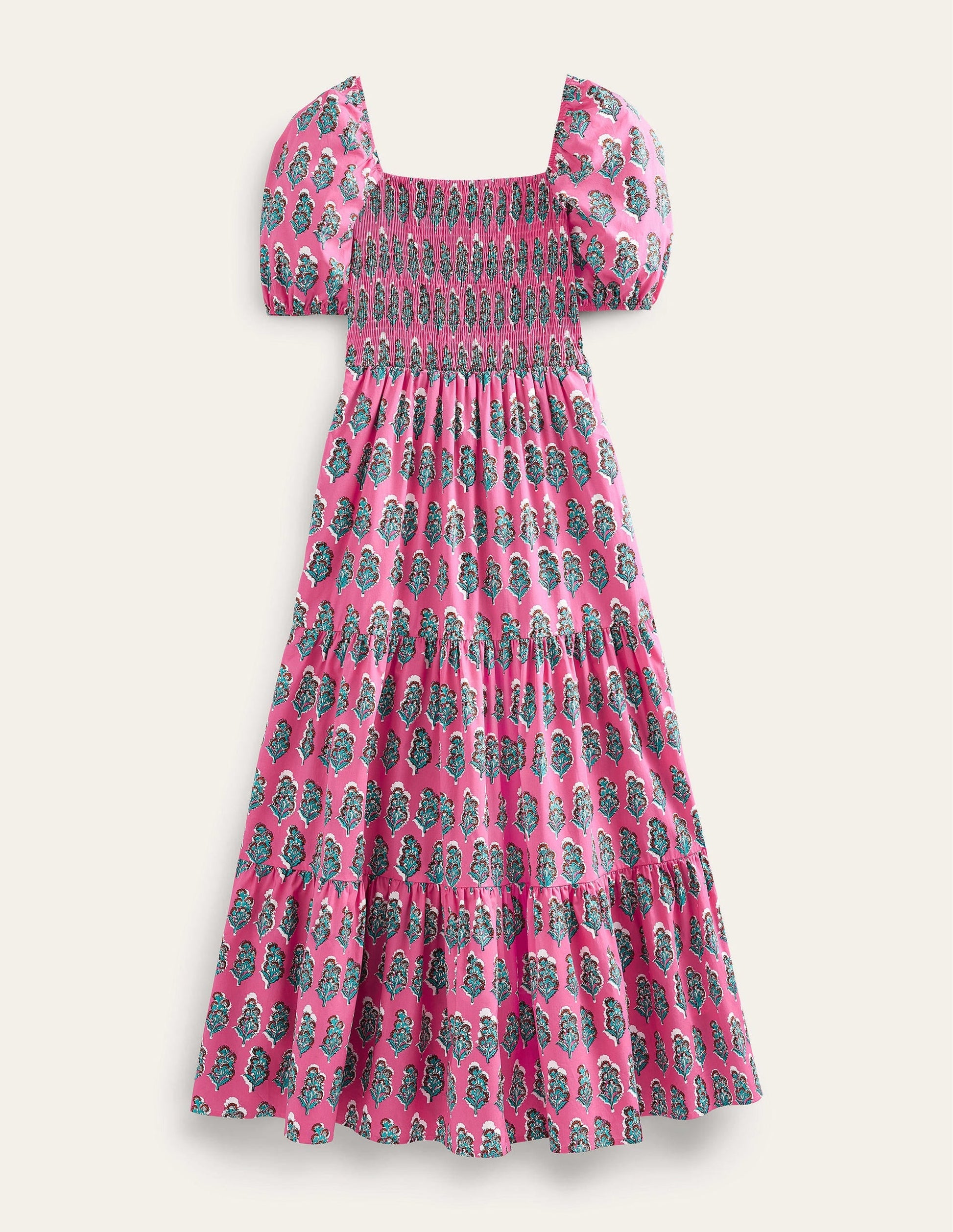 Smocked Bodice Maxi Dress-Festival Pink, Artisan Bloom-5