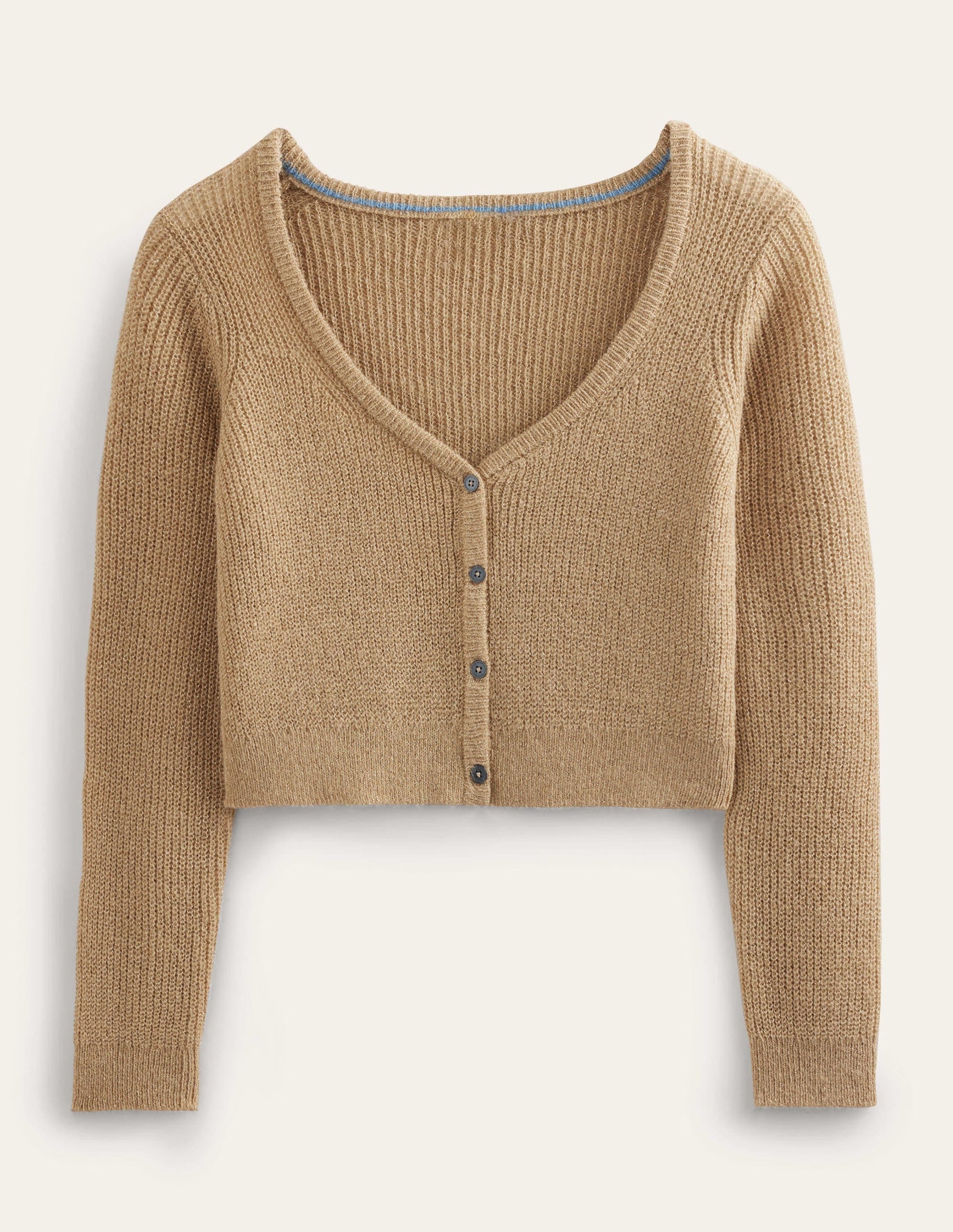Cropped Fluffy Cardigan-Sparkle Camel Melange-4