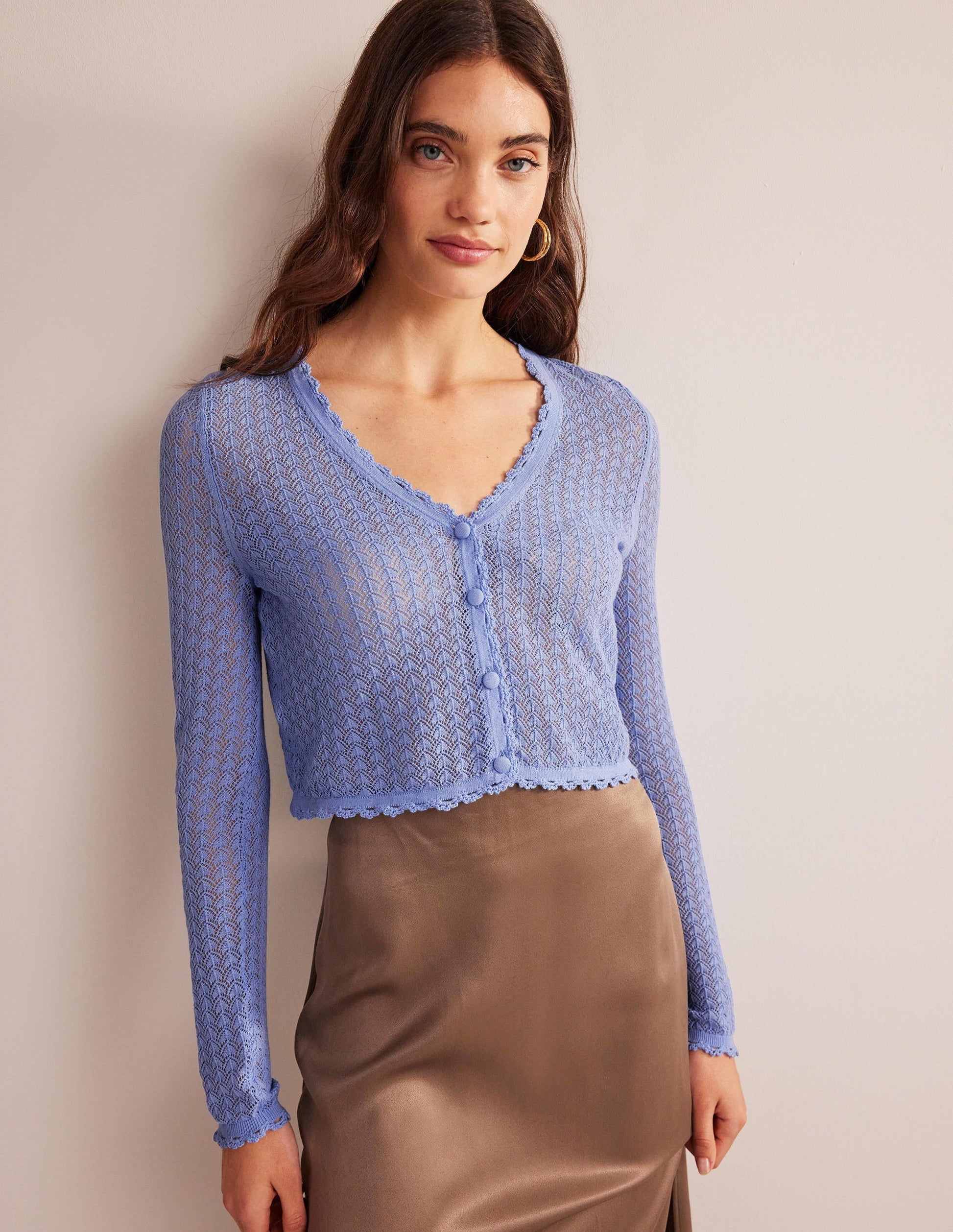 Pointelle Cropped Cardigan-Hazy Blue-1
