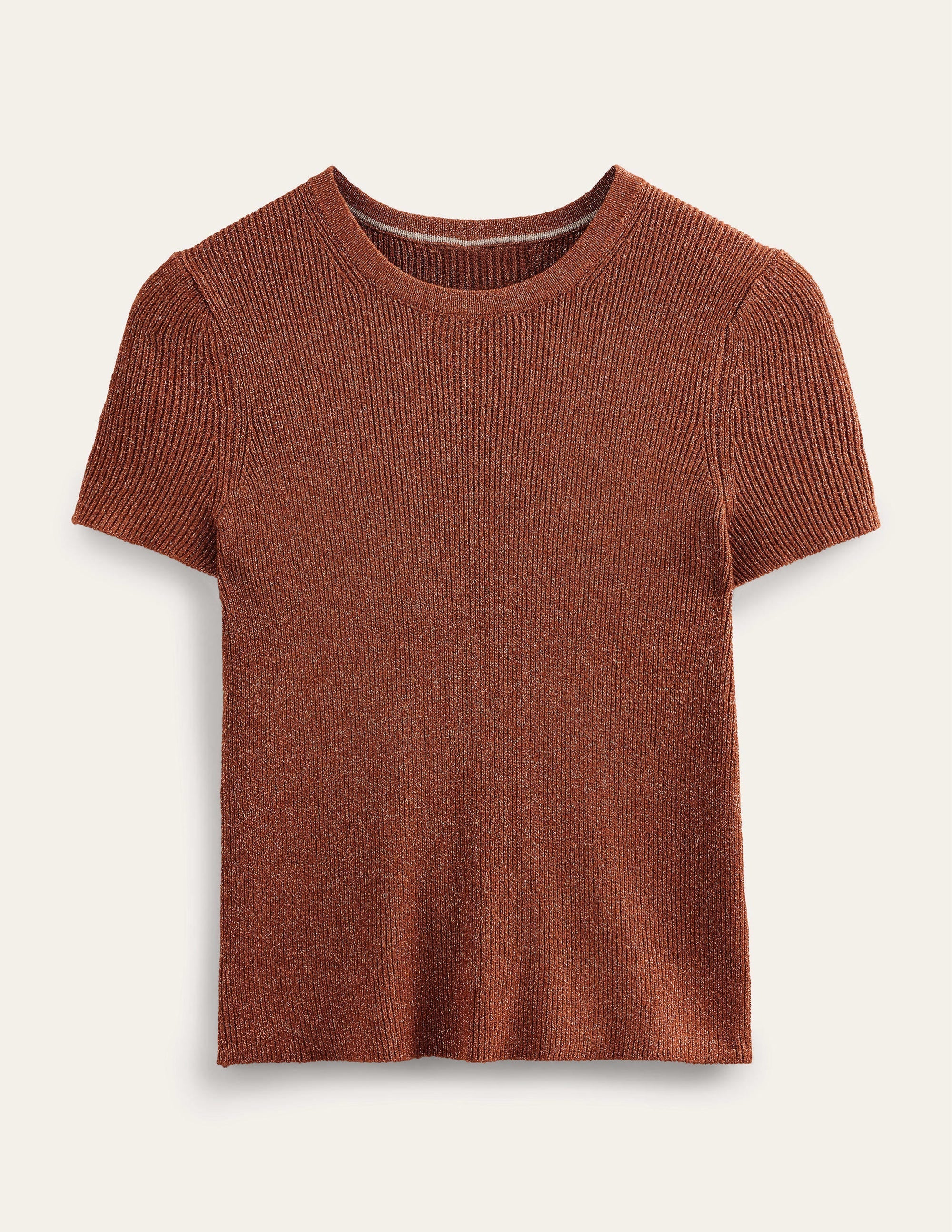 Cropped Sparkle Knit T-Shirt-Cognac Bronze Gold Sparkle - Image 5