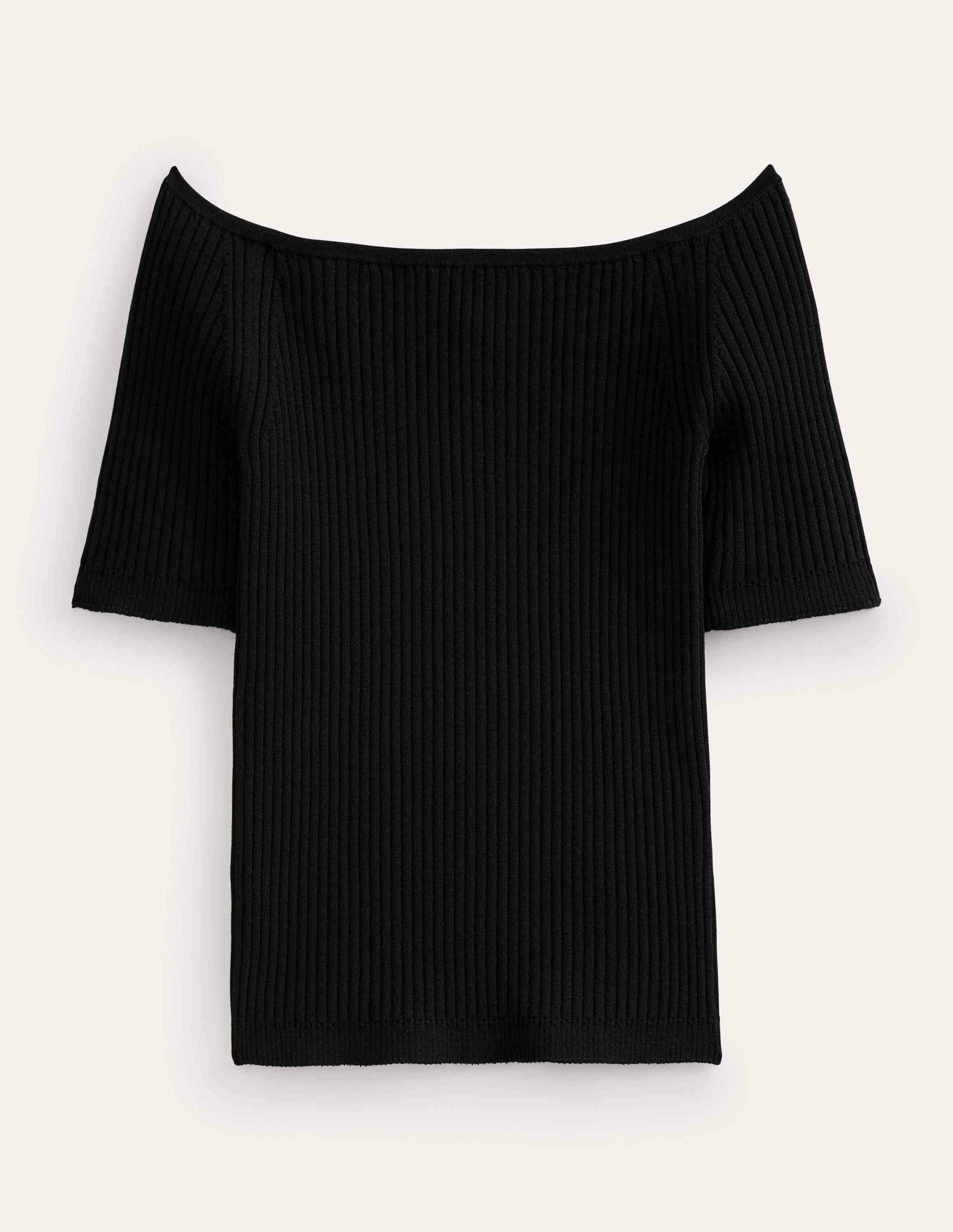 Off-Shoulder Ribbed Top-Black - Image 5