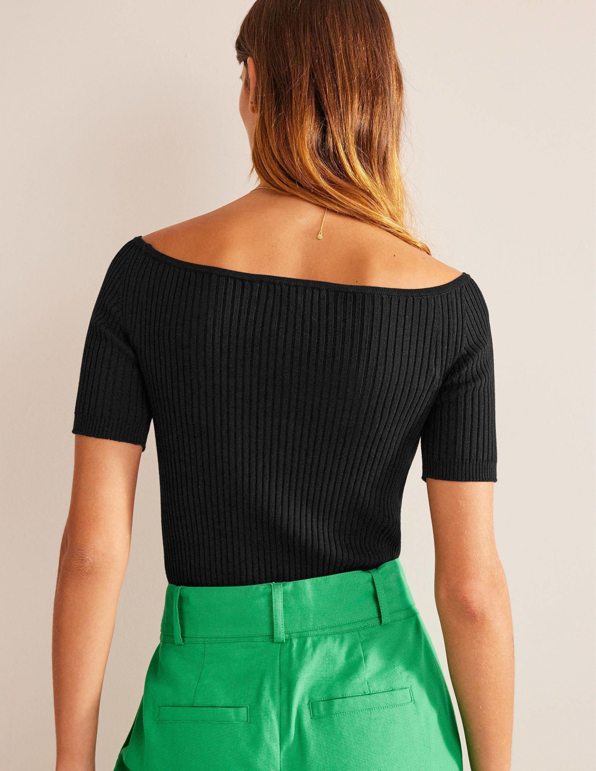 Off-Shoulder Ribbed Top-Black-3