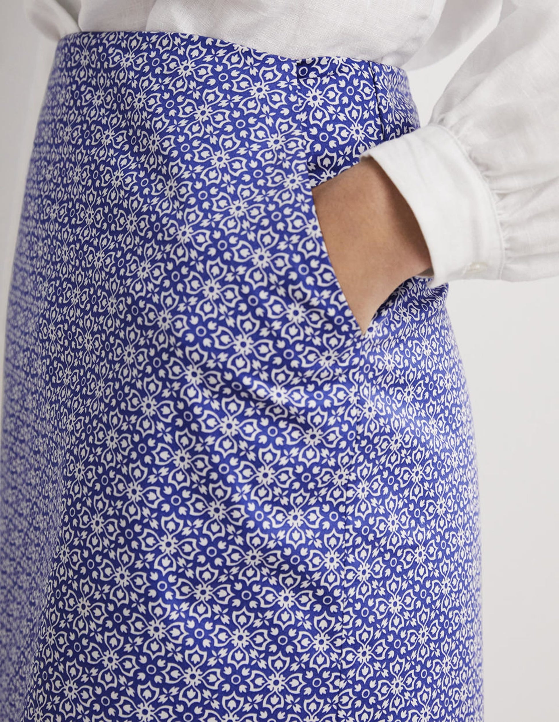 Printed A-line Mini Skirt-Bluebell, Floret Tile-2