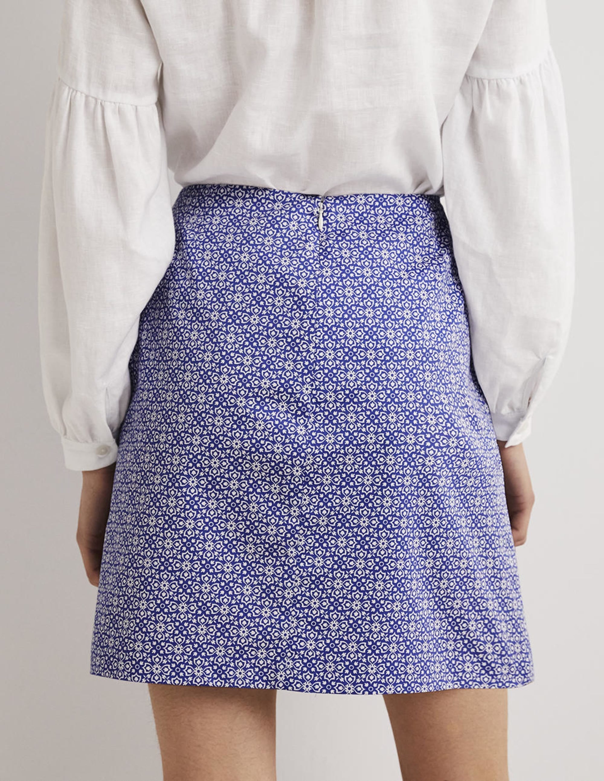 Printed A-line Mini Skirt-Bluebell, Floret Tile - Image 3