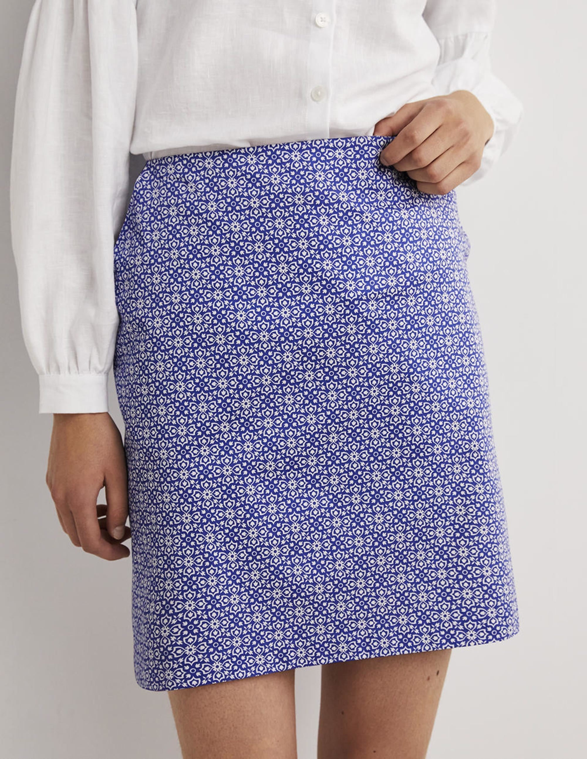 Printed A-line Mini Skirt-Bluebell, Floret Tile - Image 4
