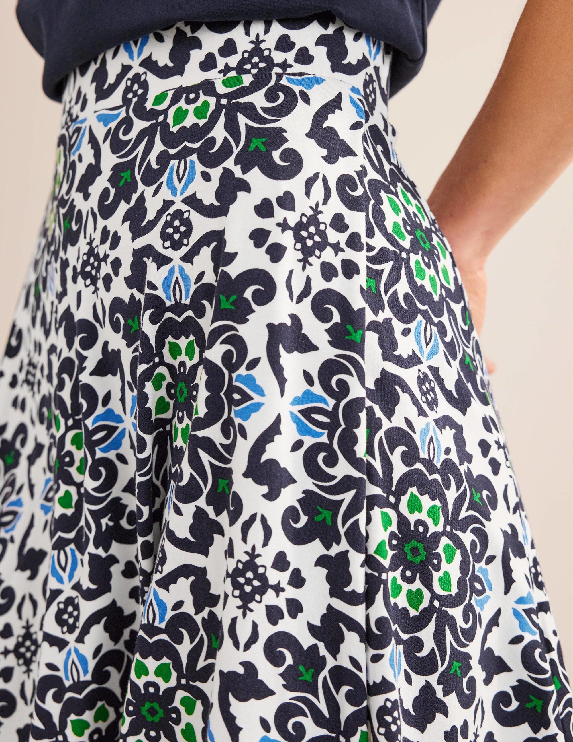 Jersey Wrap Mini Skirt-French Navy, Opulent Pome - Image 2