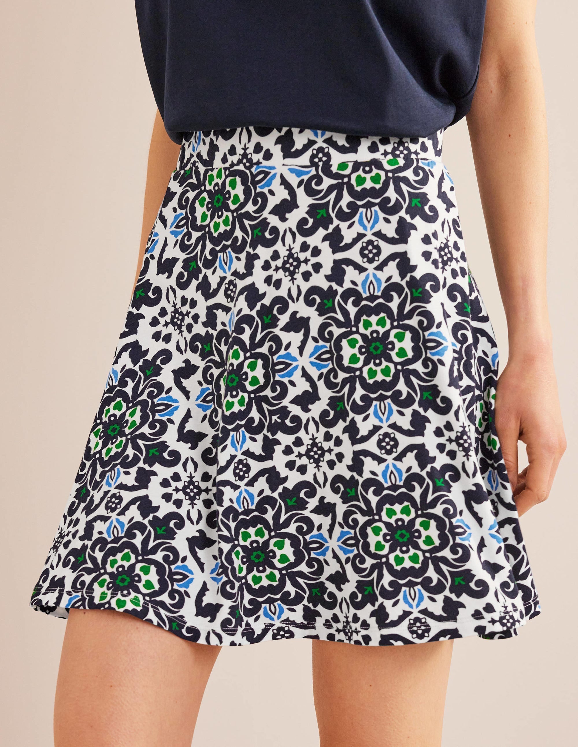 Jersey Wrap Mini Skirt-French Navy, Opulent Pome - Image 4