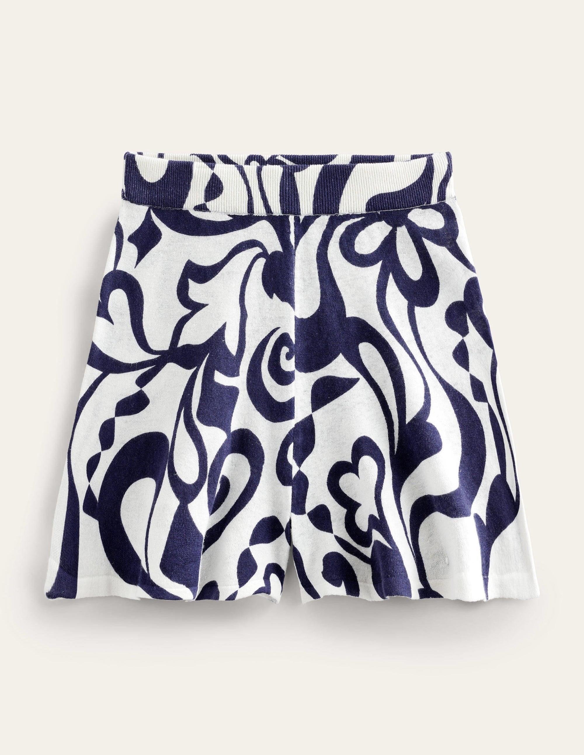 Knitted Shorts-Ink Pot, Ivory Bloom Azure - Image 6