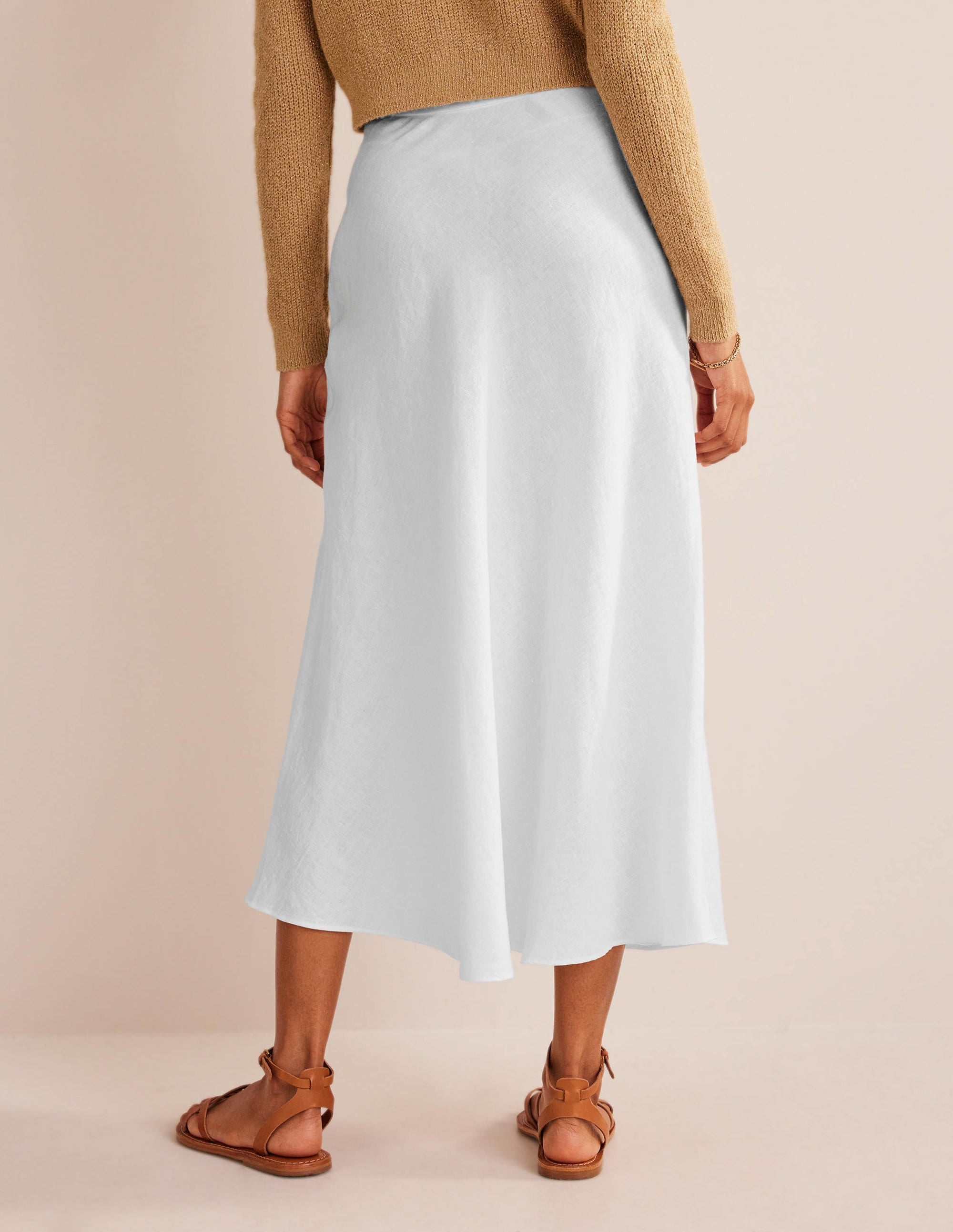 Bias Linen Midi Skirt-White - Image 3