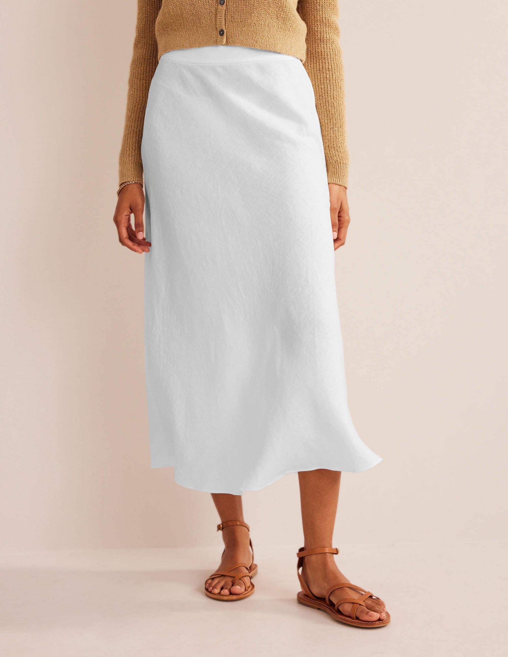 Bias Linen Midi Skirt-White - Image 4