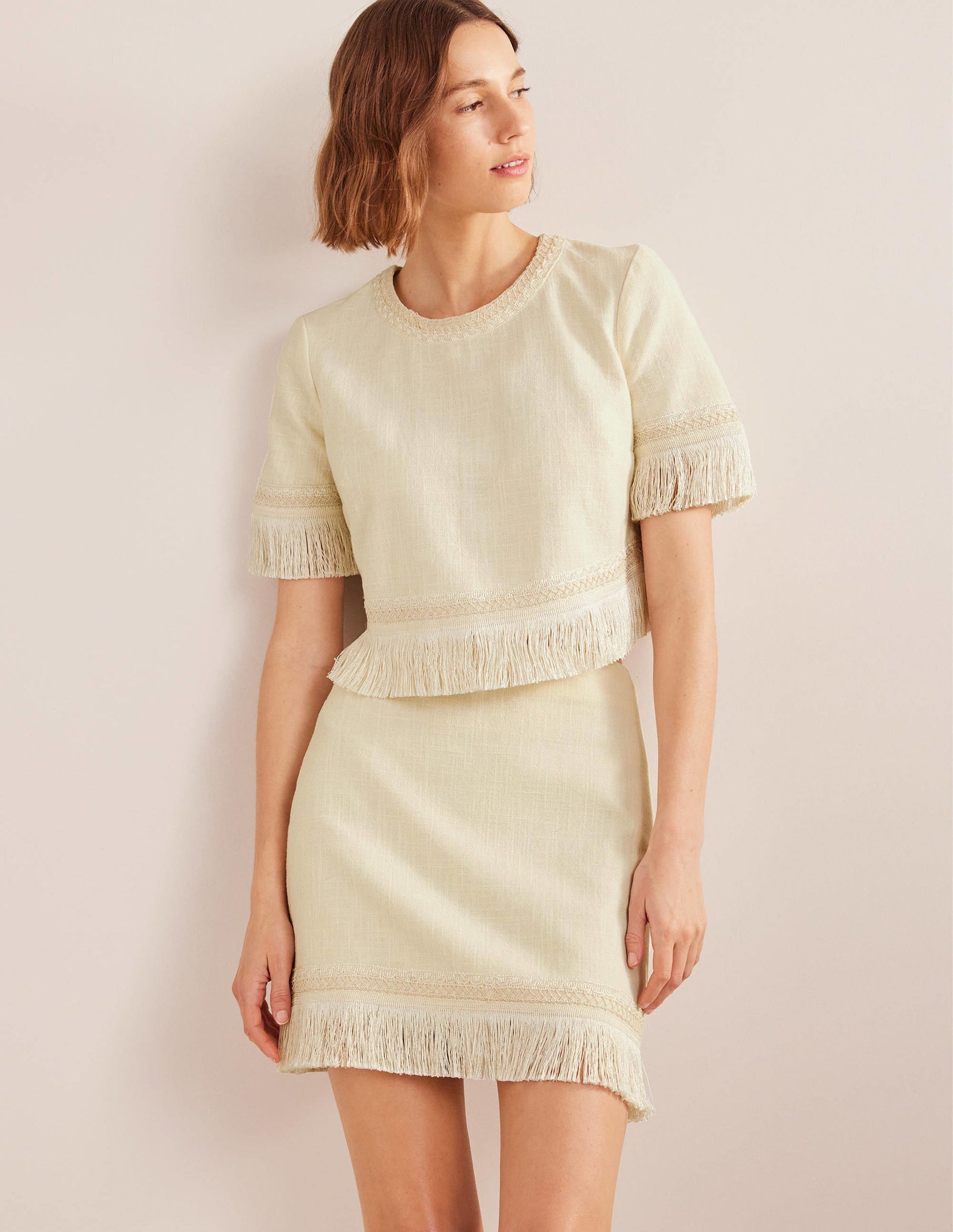 Fringe Detail Mini Skirt-Ecru-1