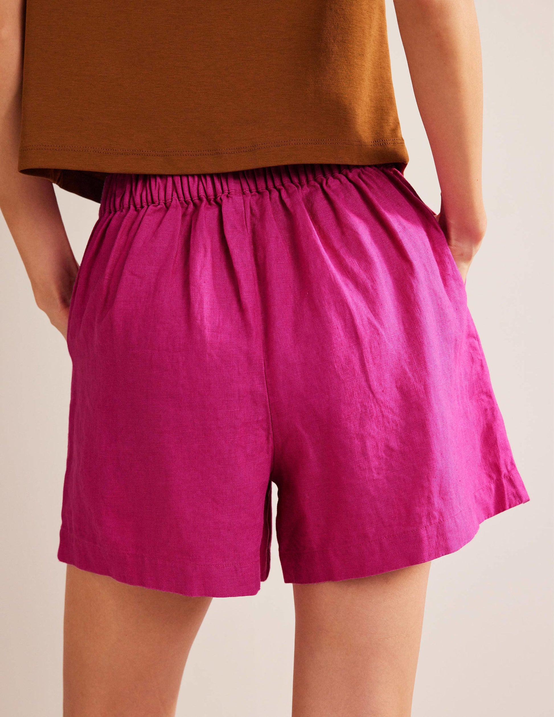 Pull-on Linen Shorts-Rose Violet-3
