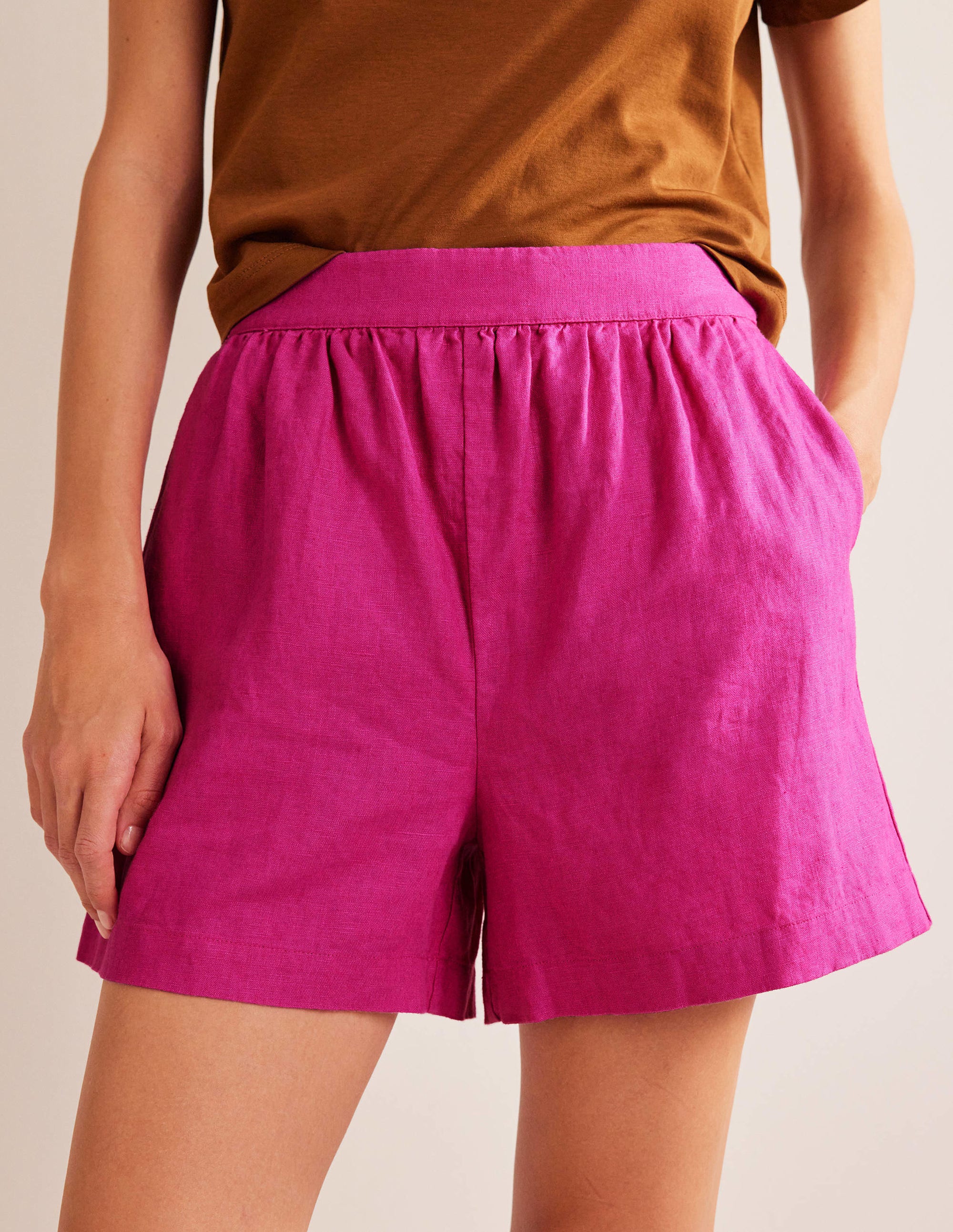 Pull-on Linen Shorts-Rose Violet - Image 4